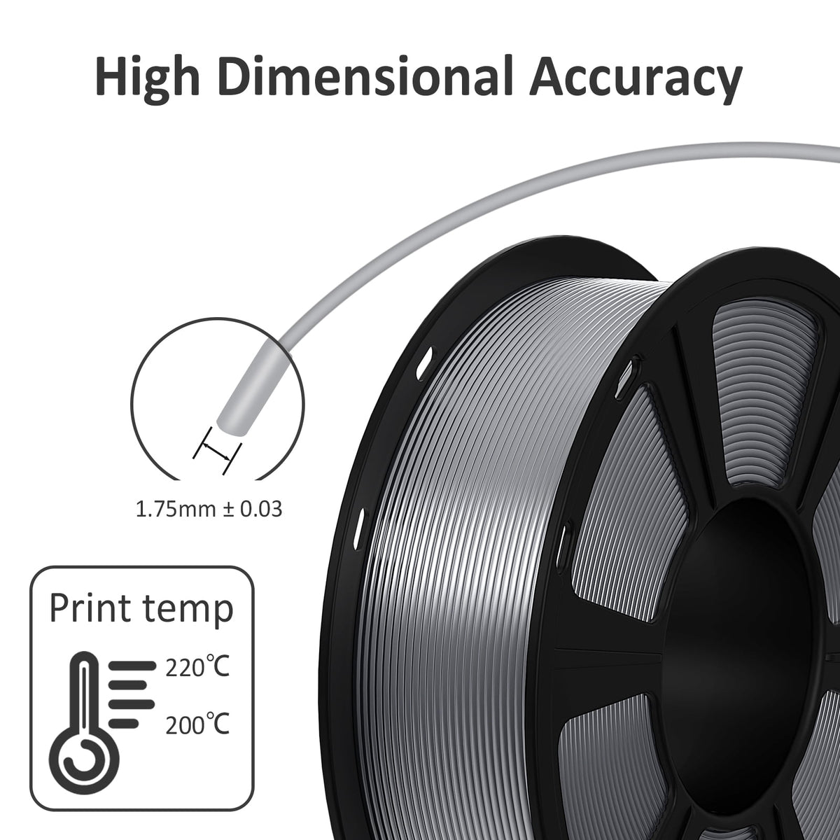 Geeetech 3D Printer Silk Silver PLA Filament 1.75mm,Metal-like Shiny Consumable 1kg (2.2lbs) 1 Spool