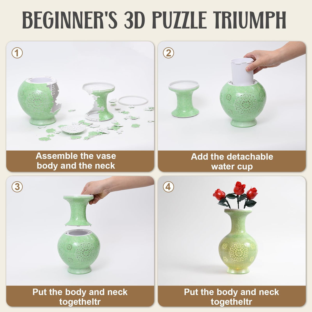 3D Vase Puzzle with Lighting ,200Pieces 3D Puzzles for Adults,Vase Puzzle for Home Decor,Christmas Birthday Gifts