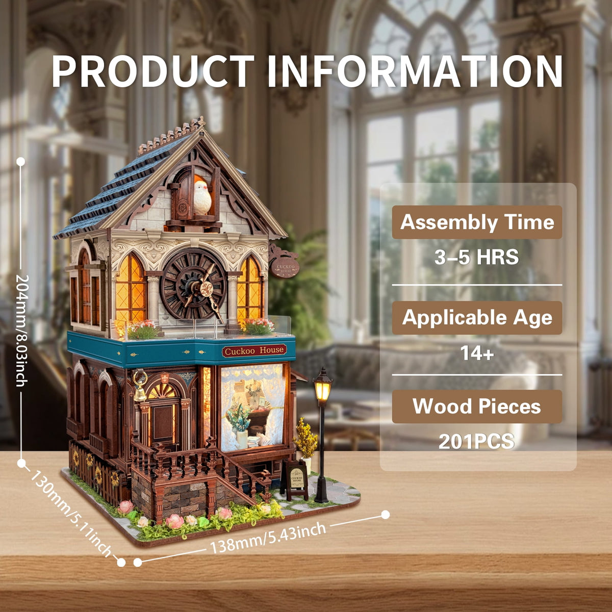 Strucwood DIY Book Nook Kit Cuckoo House: 3-Mode Touch Switch, Sound Effects & LED, 3D Wooden Puzzle Gift for Adults（SQ-61）