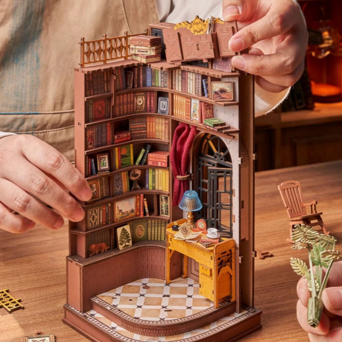 Downton Abbey Bookstore Book Nook Kit, 3D Wooden Puzzle DIY Miniature Downton Study Dollhouse