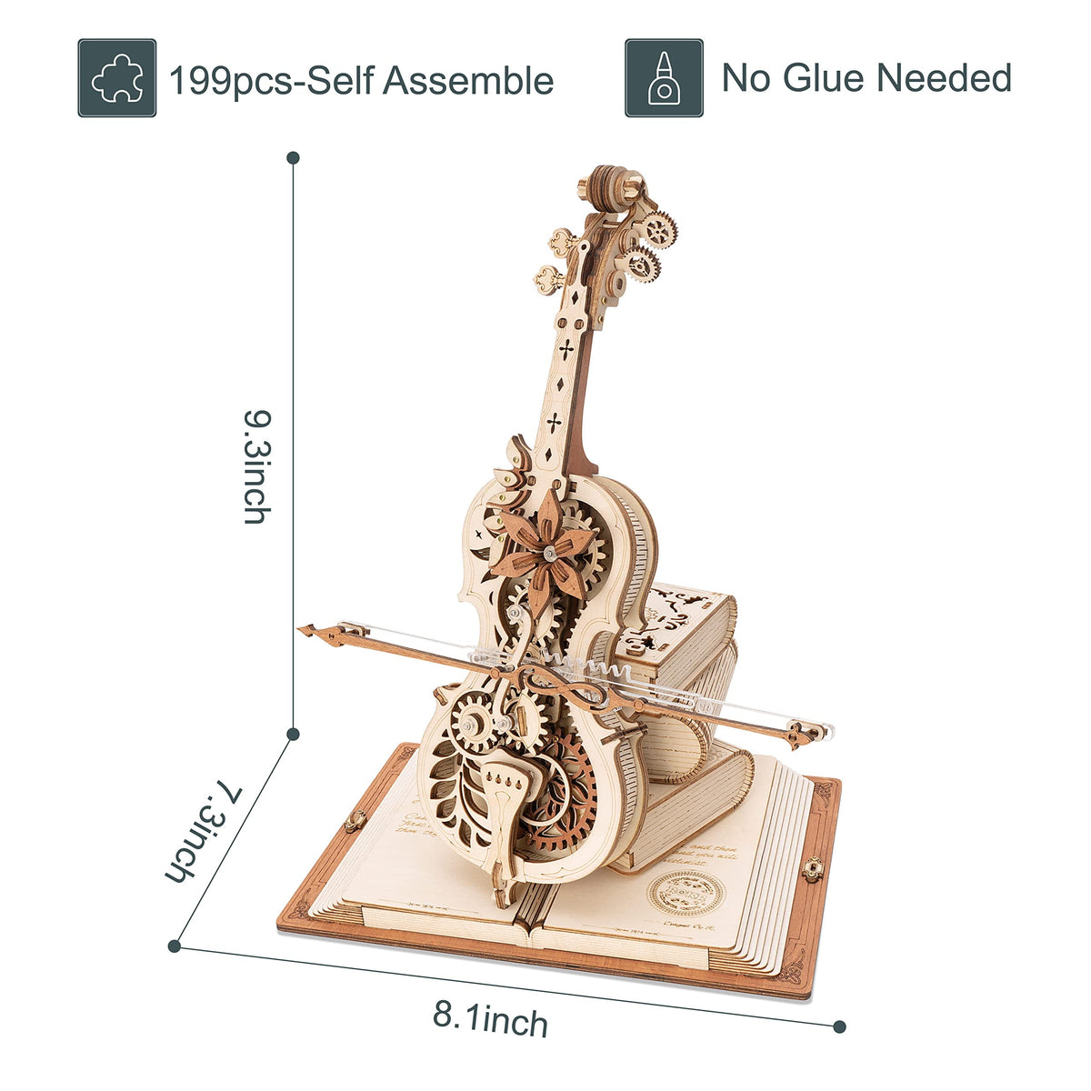 ROKR 3D Puzzle Music Box Wooden Model Kit Magic Cello Mechanical Building Kit Desk Gift for Men Women Hobby for Adults