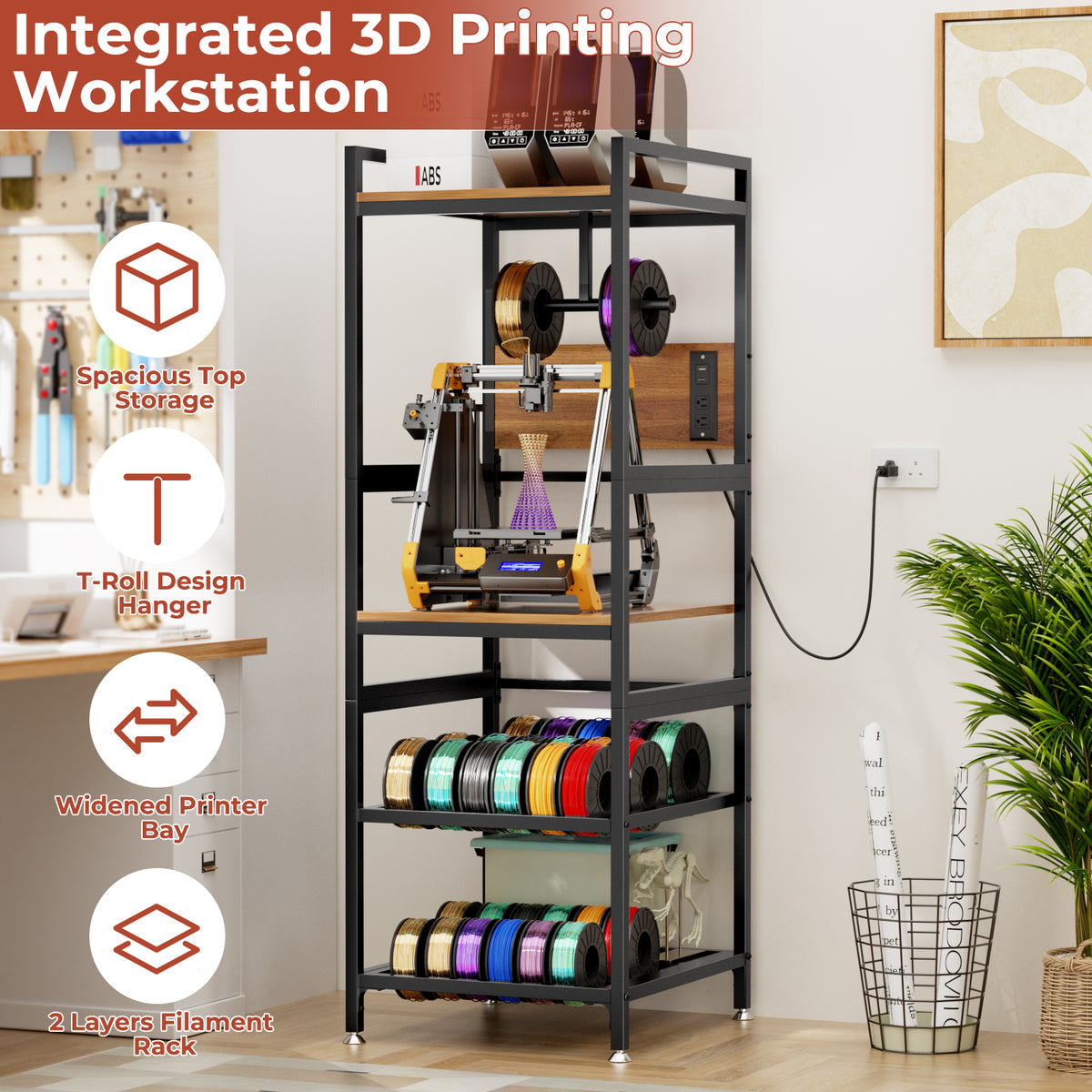 JUYG 3D Printer Stand with Filament Storage, Heavy Duty, Metal Frame
