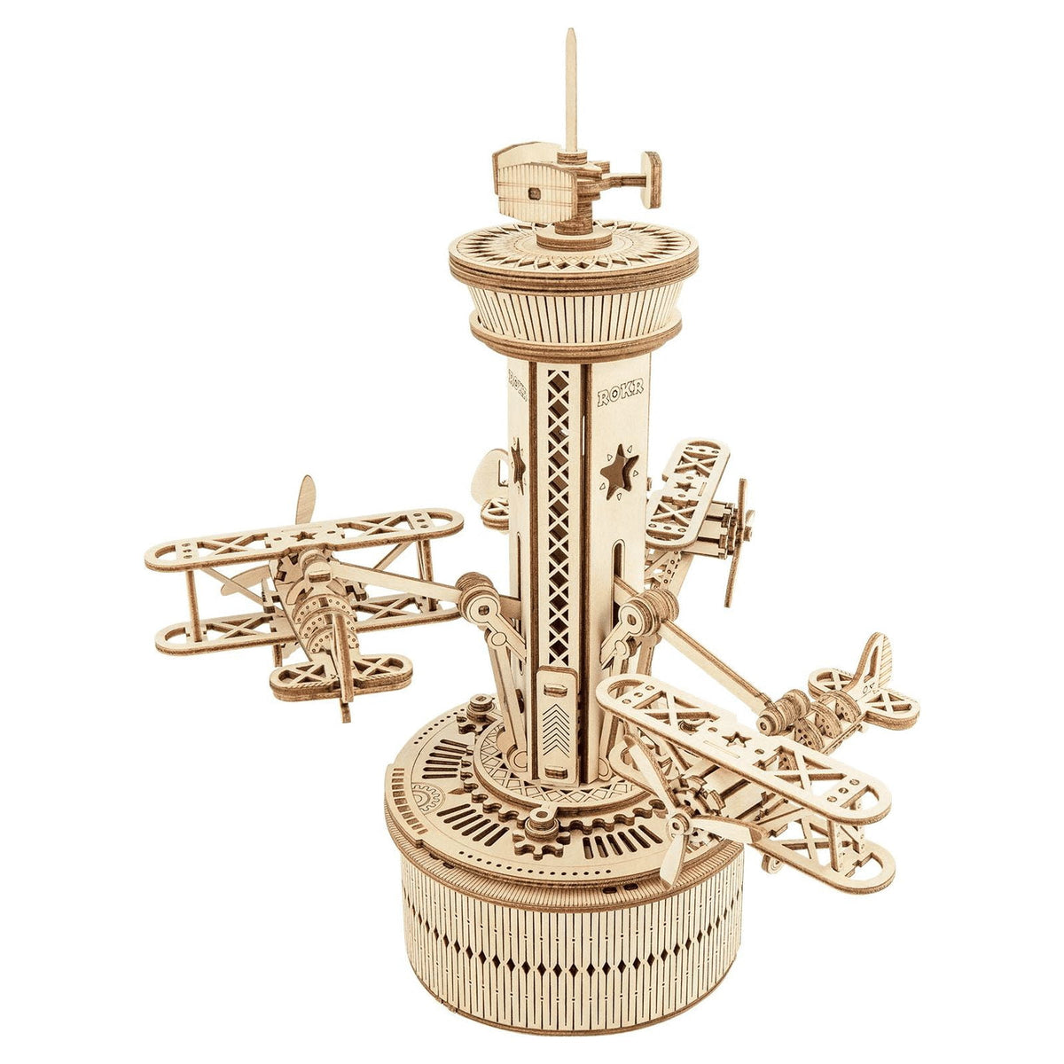 ROKR 3D Wooden Puzzle Mechanical Music Box,DIY Aircraft Model Kits to Build,Best Toy Gift for Kids Adults on Birthday,Decoration for Room(AMK41 Airplane Control Tower)