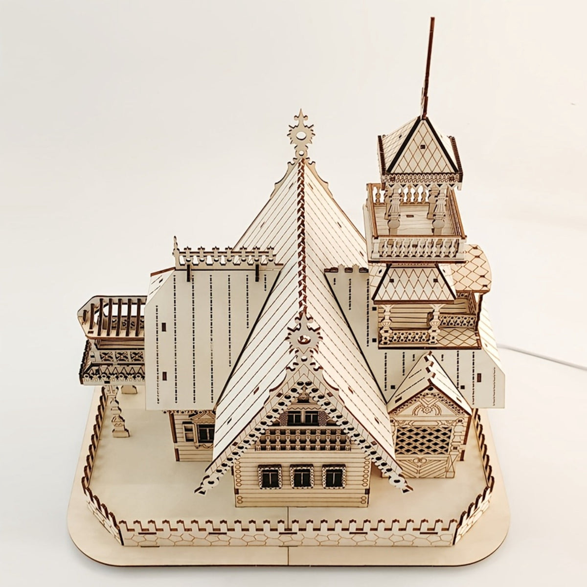 1 Pc 3D Puzzles for Adults, Wooden Puzzles,14.8x11.4x15.3 inch,Beige DIY Miniature Villa Model,for Desk Display, Home Decoration, Birthday Holiday Gifts