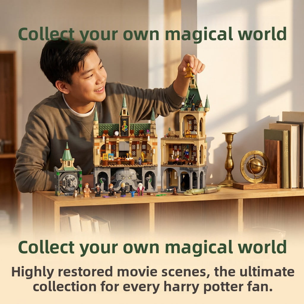 764Pcs Fantasy Castle Building Set with Glowing Lanterns, 5 Mini Figures, Dragon Skeleton & Swing Armory Scene, DIY 3D Puzzle Kit for Adults Teens, Desktop Home Decor