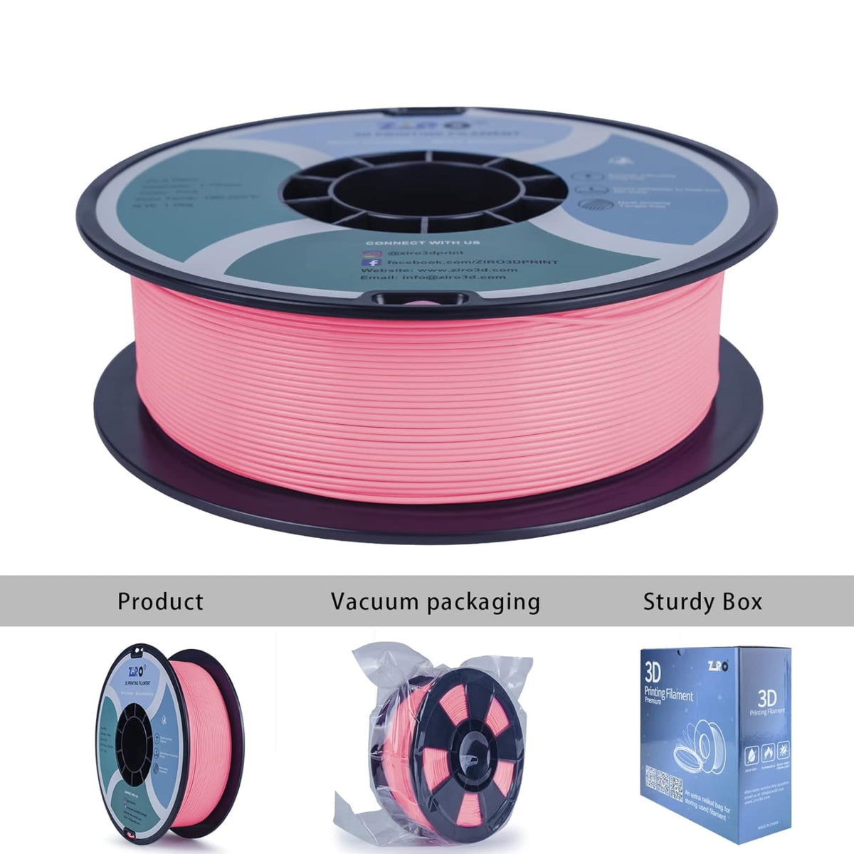 Ziro 3D PLA PRO Filament, 1.75mm 1kg, Metallic Silver