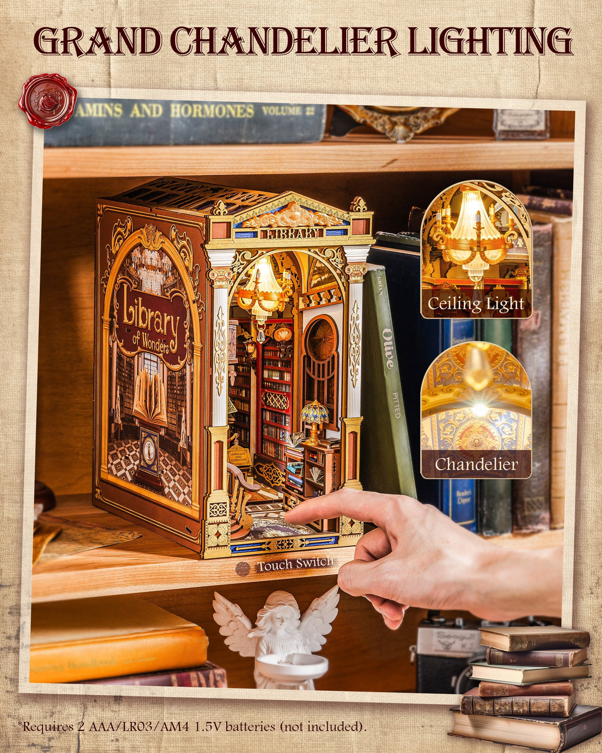 Robotime Library of Wonders Wood 3D Puzzle, Diy Book Nook Kit for Adults, 258 Pieces