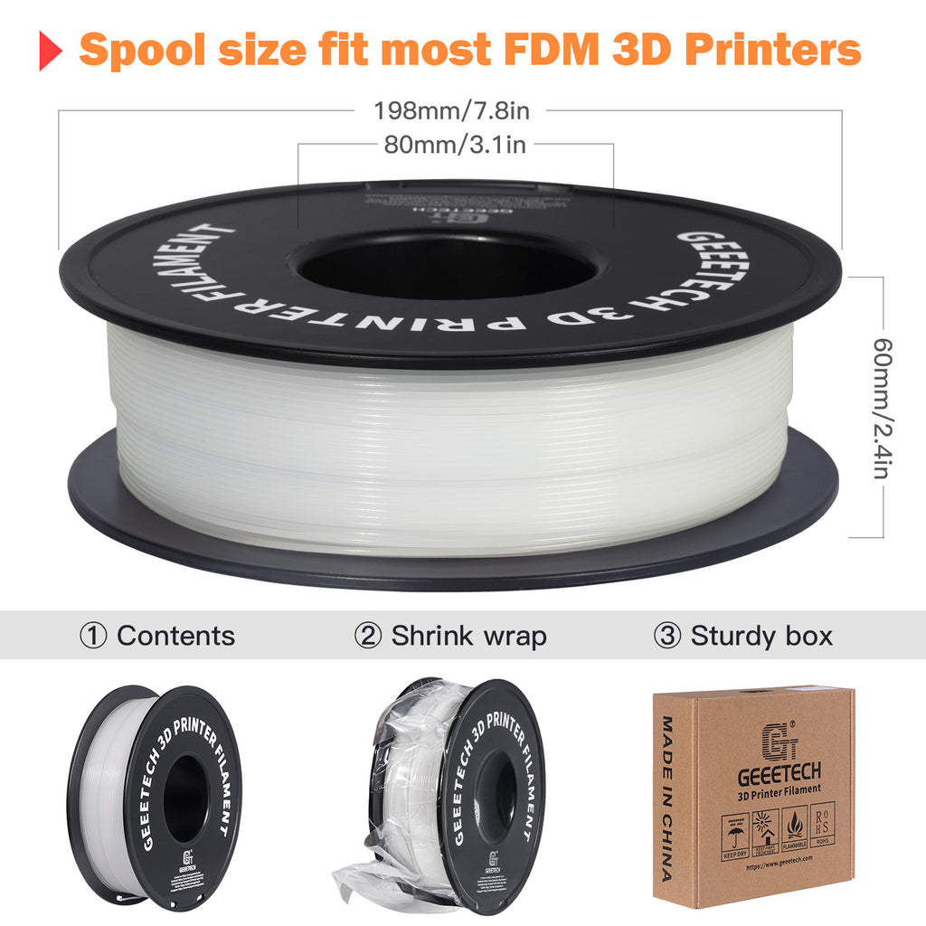 Geeetech 3D Printer Filament, Luminous Multicolor PLA Filament 1.75mm, Accuracy +/- 0.03mm Luminous Orange 1kg (2.2lbs)