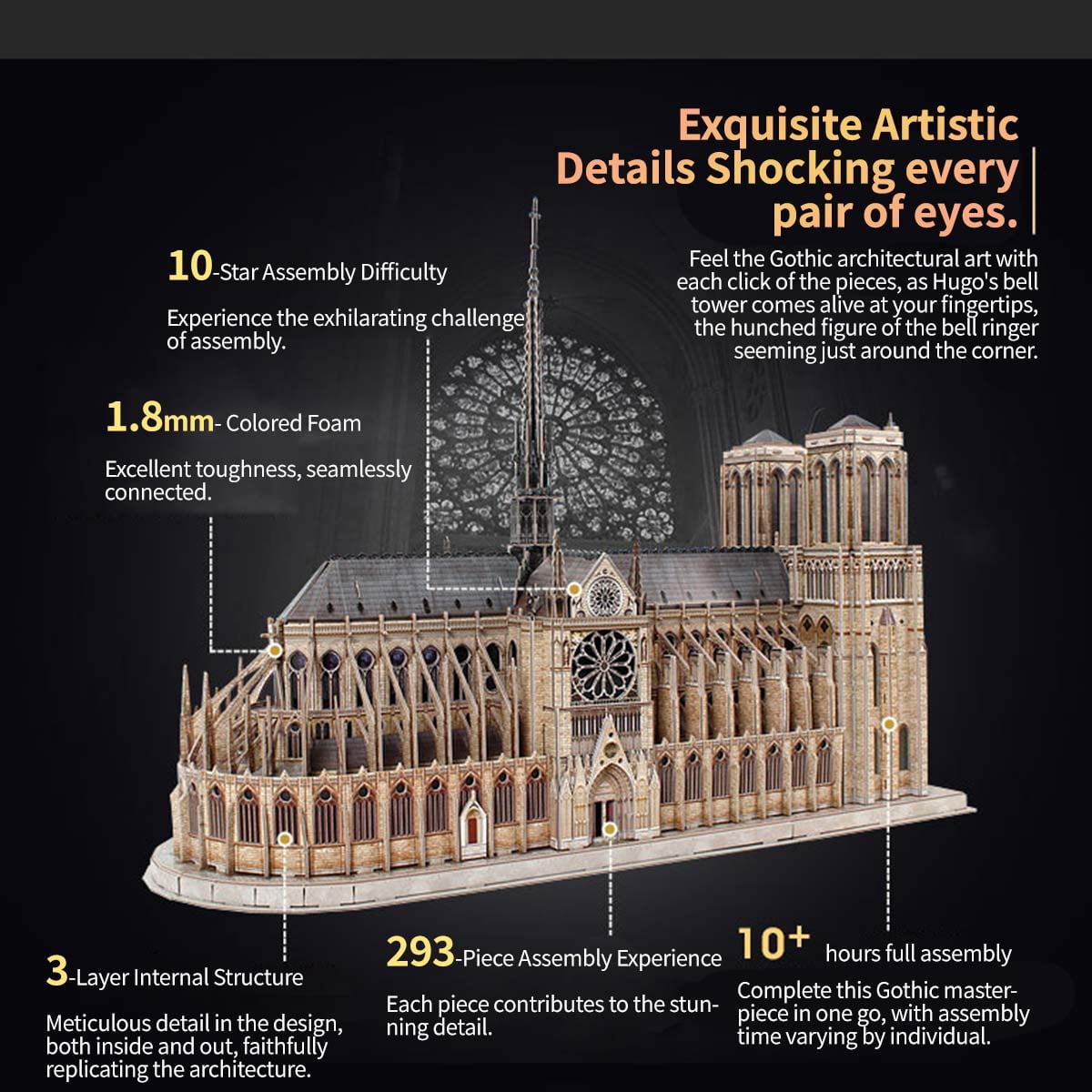 3D Wooden Puzzle Tower Of Dragon Rest Gothic Steampunk Castle, 142 PCS, DIY Assembly Moving Animal Model Kit For Adult Collectors, Home Decor And Creative Gifts