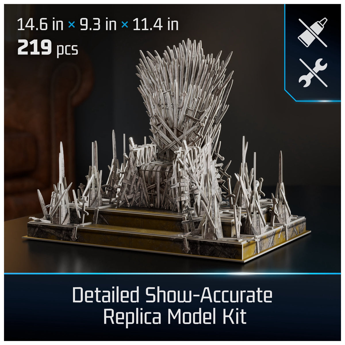 4D Build, Game of Thrones Iron Throne 3D Puzzle Model Kit with Stand