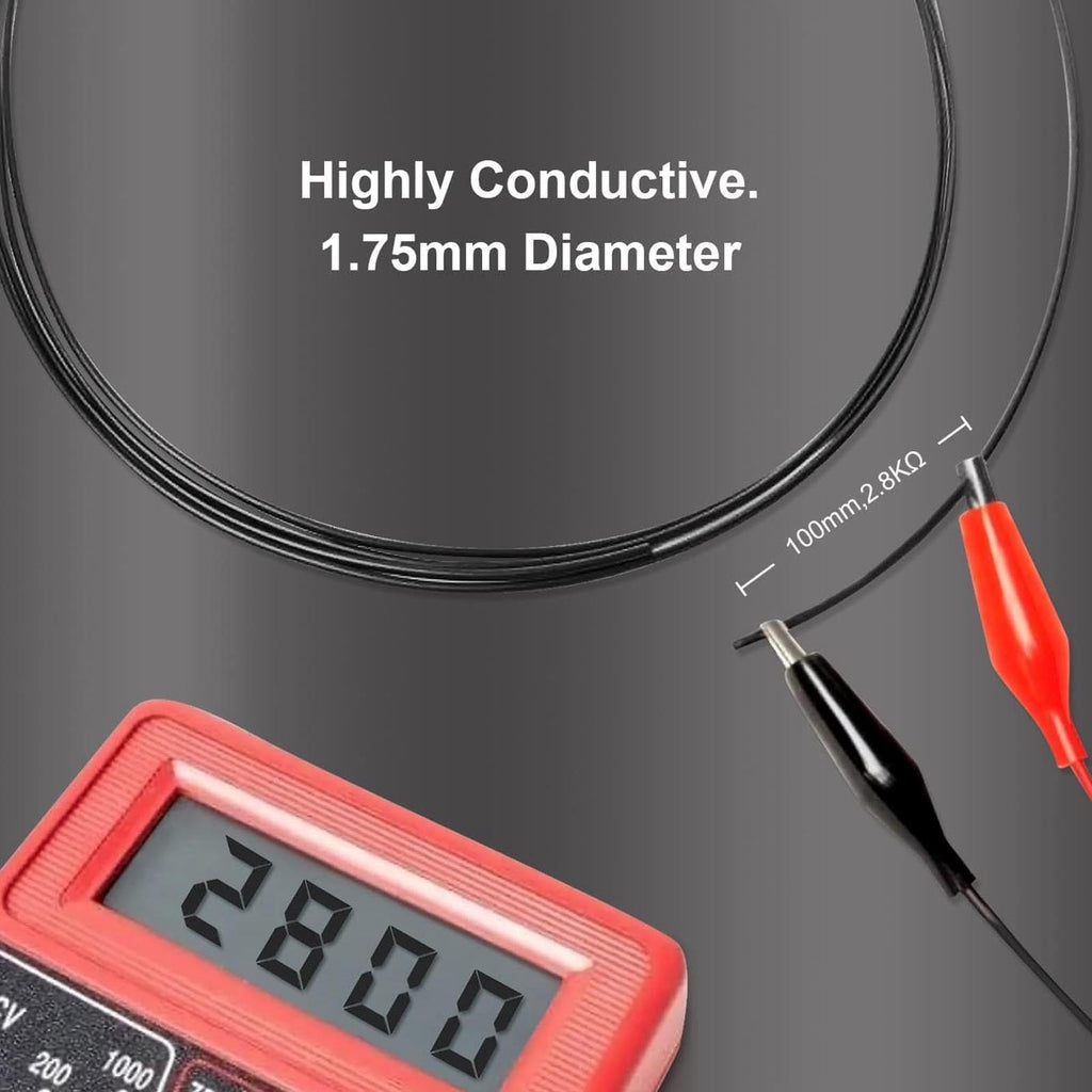 Conductive PLA 3D Printer Filament 1.75mm Replacement Consumable Accessory for FDM Printers and 3D Pens, Dimensional Accuracy, Black (1.75mm / 0.07 inches)