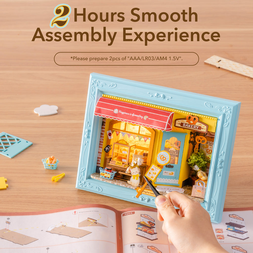 ROBOTIME 3D Wooden Puzzle, Wall-Mountable Tiny Home Creative Frame, Holiday Home Decor Craft Kits, Christmas Birthday Gifts for Adults Teens(Fluffy Cat Bakery)