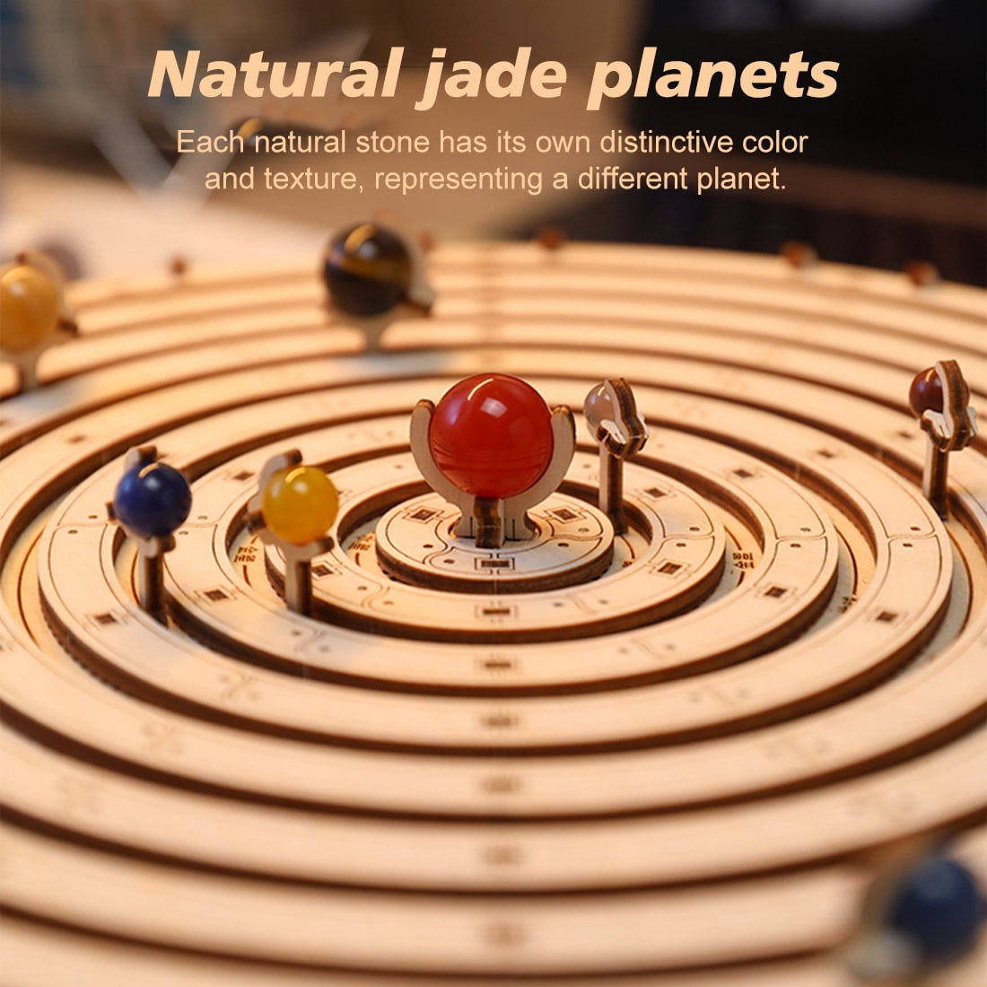 DIY Mechanical Orrery Solar System 3D Wooden Puzzle Kit, 413PCS Planetary Gear DIY Assembly Craft Model with Hand Crank, Rotating Planet Display for Home and Office