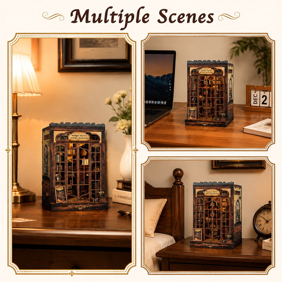 MOJINO DIY Book Nook Kit with LED Light, 172-Piece Miniature Library Dollhouse Kit, 3D Wooden Puzzle Bookshelf Insert, Retro Bookstore Craft Kit for Adults Teens and Book Lovers