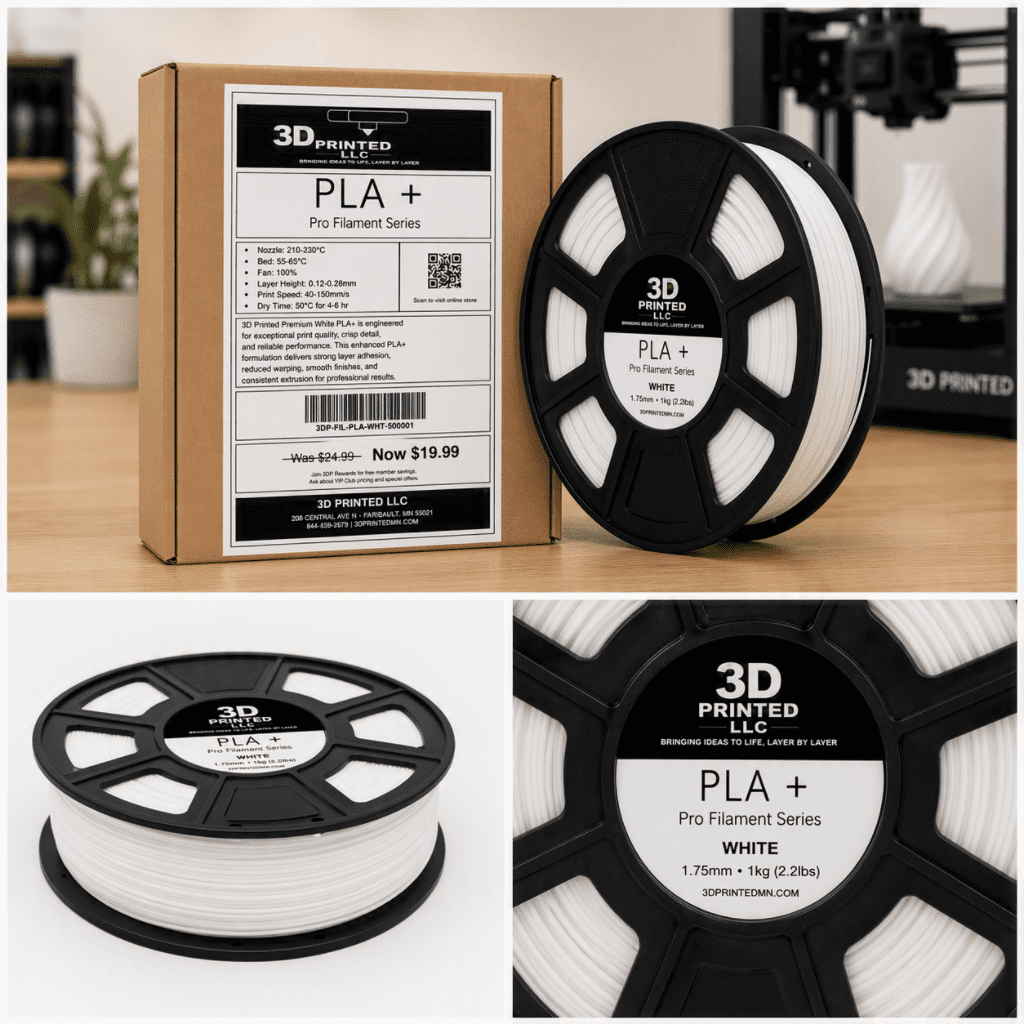 3D Printed PLA+ 3D Printer Filaments with 1kg Spool, for FDM/FFF 3D Printers, White, 1 Count