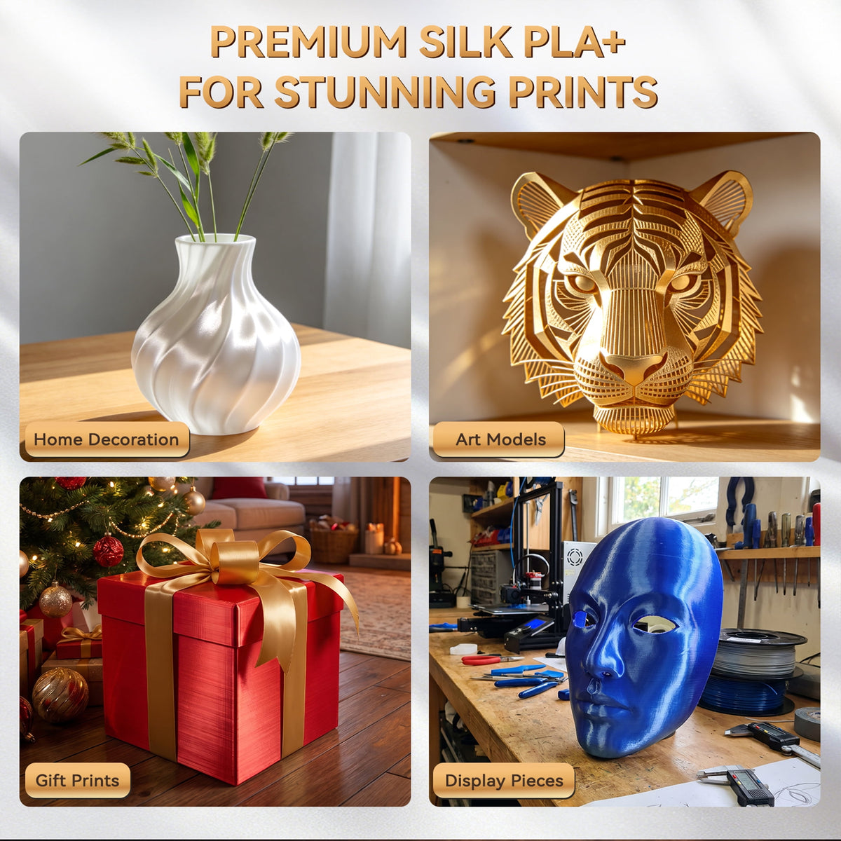 Epelay Silk PLA Plus 3D Printer Filament 1.75mm, Shiny Silver Finish, 1kg Spool, Strong Layer Adhesion, Smooth & Glossy Prints, Fits Most FDM Printers
