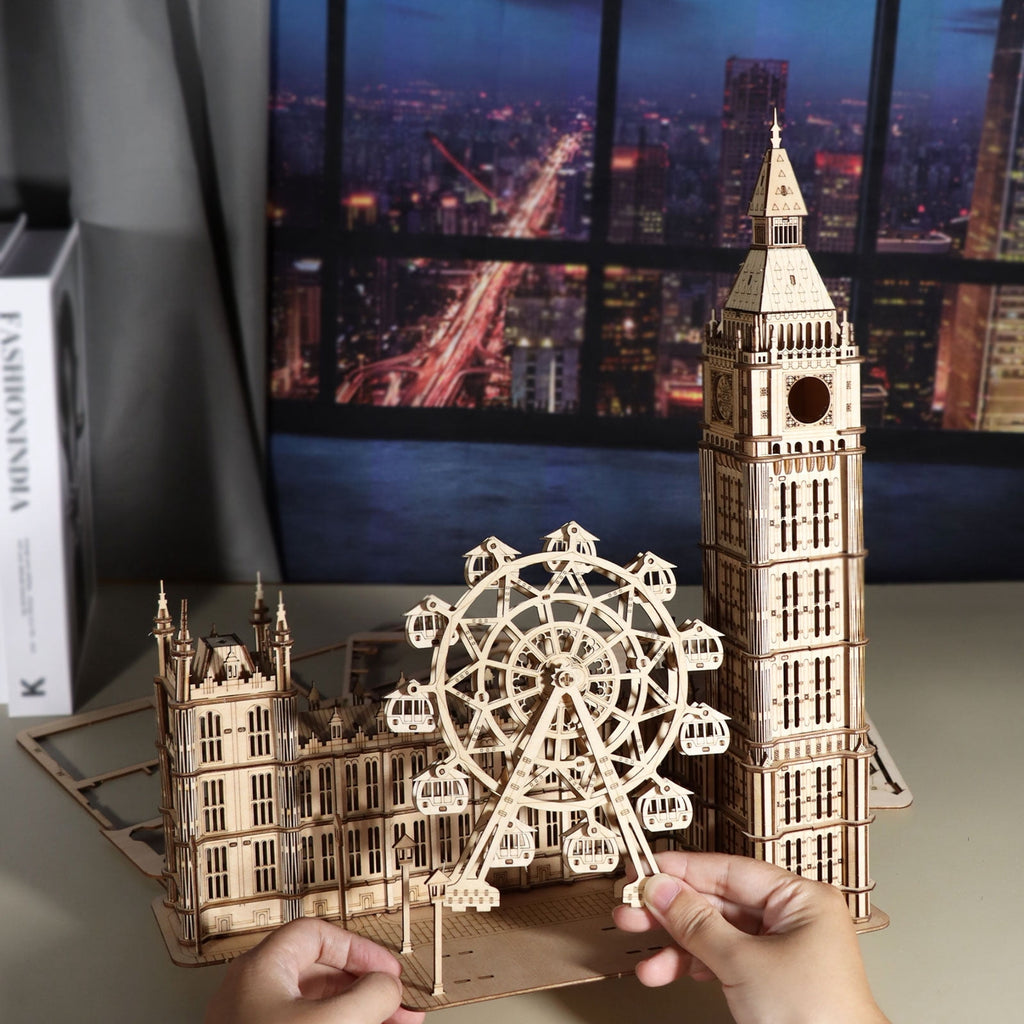 Music Park 3D Wooden Puzzle Big Ben & London Eye Model Kit for Adults Christmas Birthday Gift for Men Women Age 14+