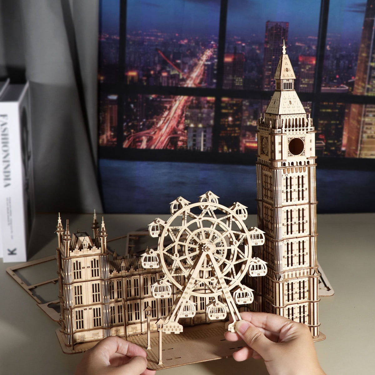 Music Park 3D Wooden Puzzle Big Ben & London Eye Model Kit for Adults Christmas Birthday Gift for Men Women Age 14+