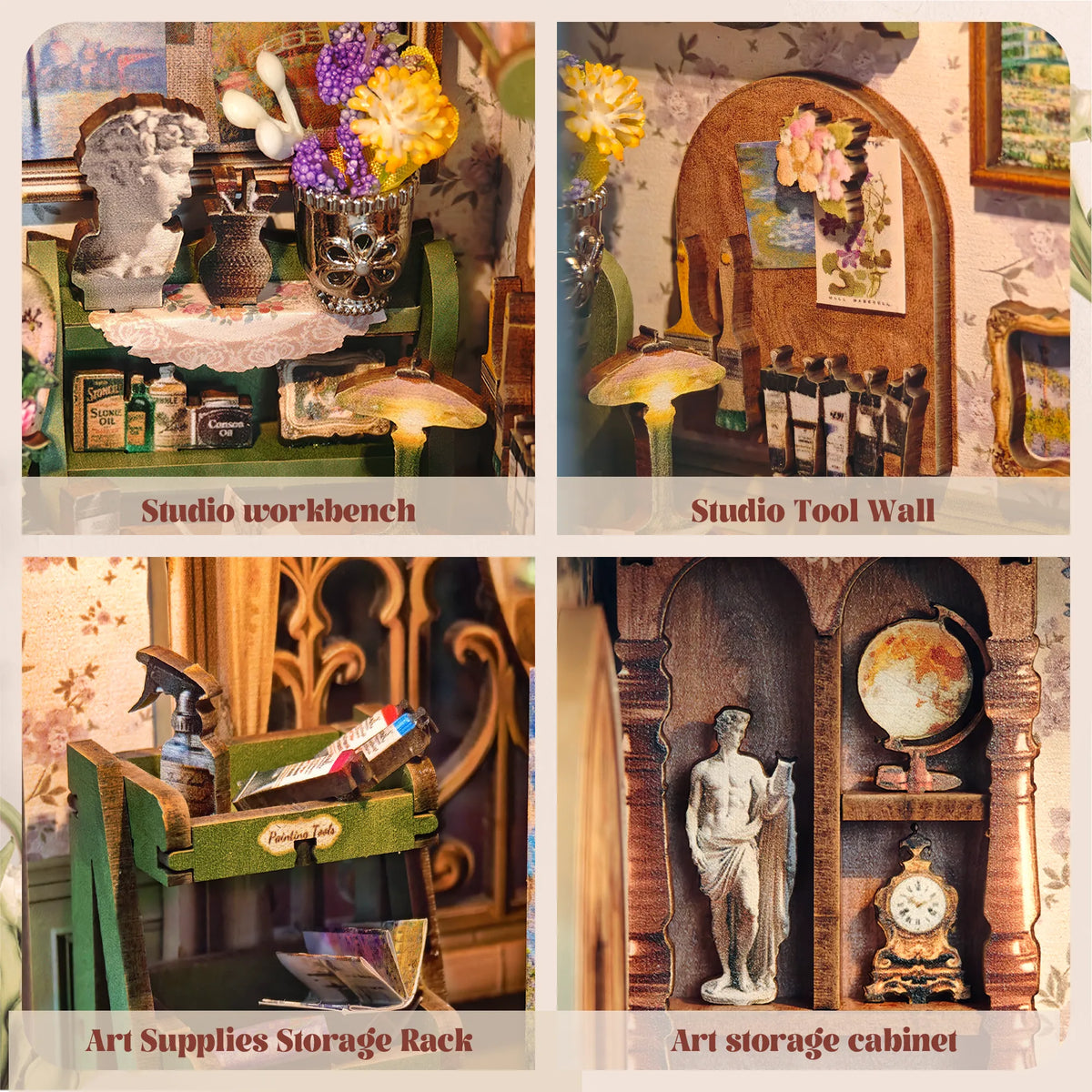 Strucwood DIY Book Nook Kit Monet's Impression Wooden Puzzles with LED Dust Cover,3D Crafts Hobbies Gifts for Adults（SQ-81）