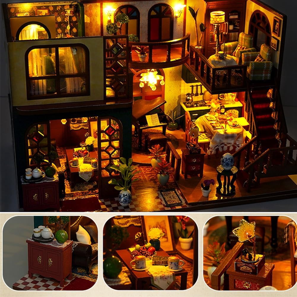 DIY Miniature House Kit, Mini Dollhouse Architectural Model, 3D Puzzles for Adults and Teens, Gifts for Friend and Parents