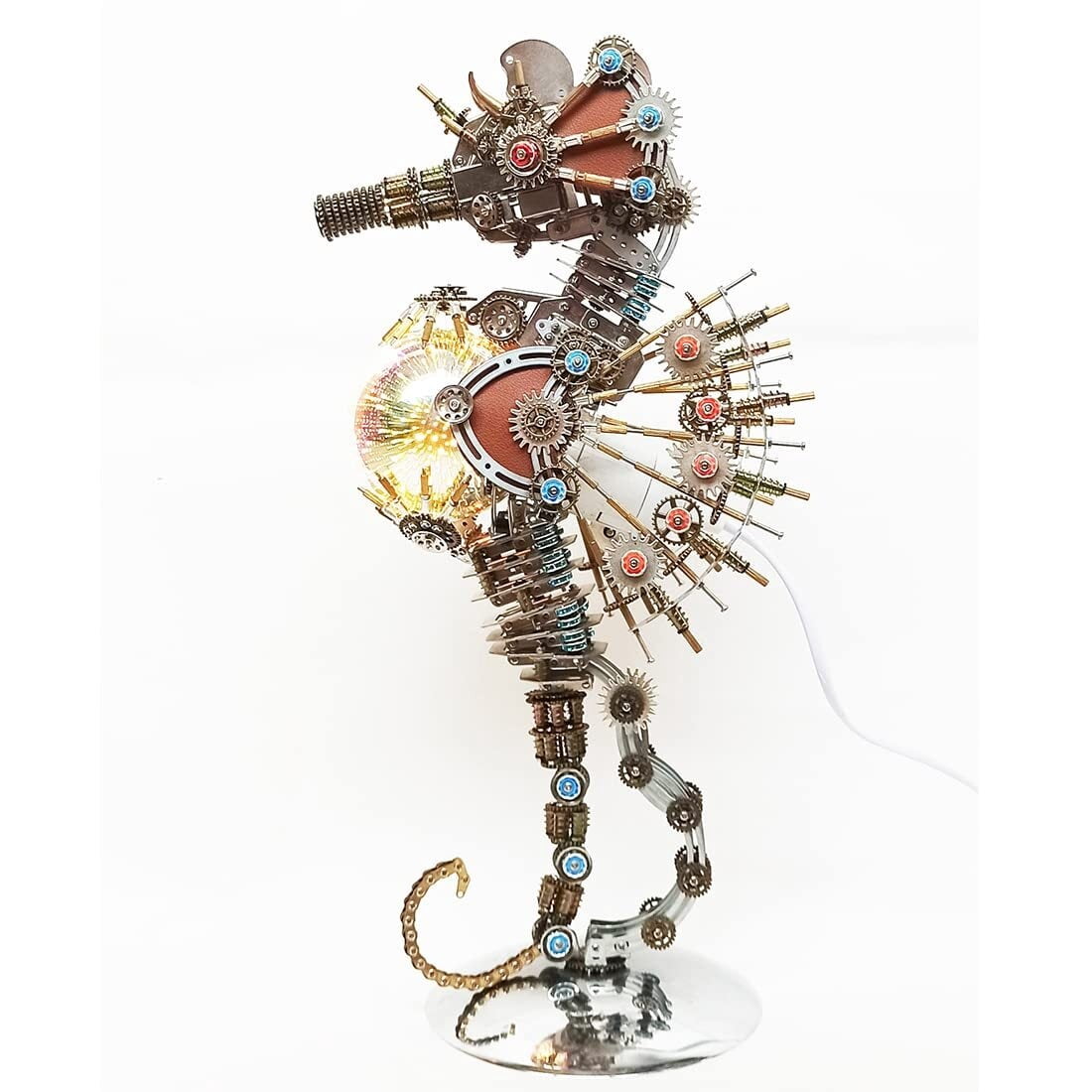 3D Metal Puzzles Steampunk Seahorse Lamp - 2100PCS Mechanical Model Kit with 16 Color Light for Unique Home Decor