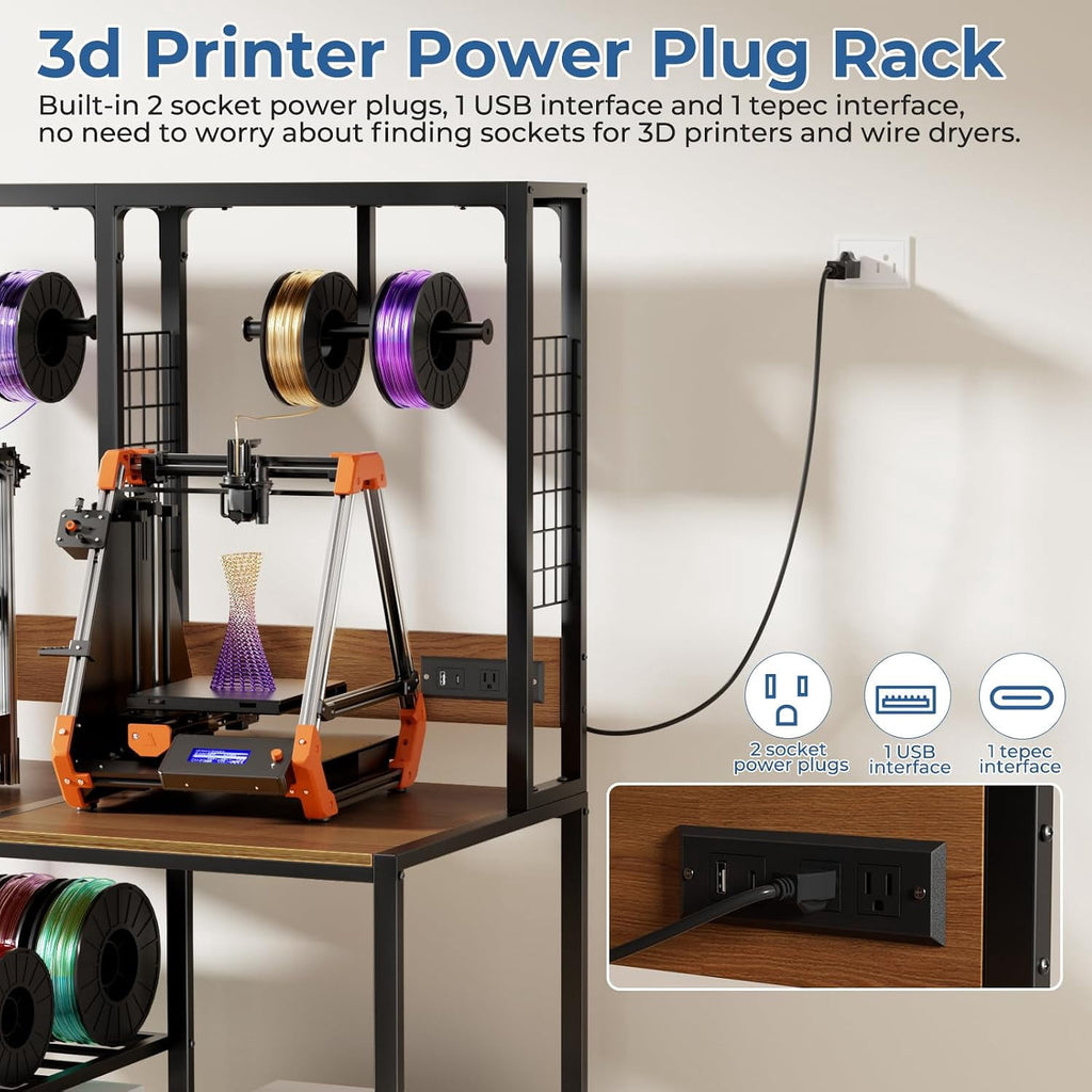 YWEN Double 3D Printer Stand with Filament Storage, Heavy-Duty Metal Frame Dual 3D Printer Table Workbench, T-Type Filament Holder, Lockable Wheels, Mobile or Fixed Printer Rack for Home & Workshop
