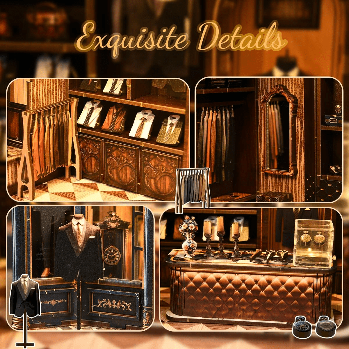 Qissep Book Nook Kit for Adults - Golden Section Line DIY Miniature Dollhouse 3D Wooden Puzzle, Creative Bookshelf Insert Decor, Unique Home Decoration Craft Kits for Women Men