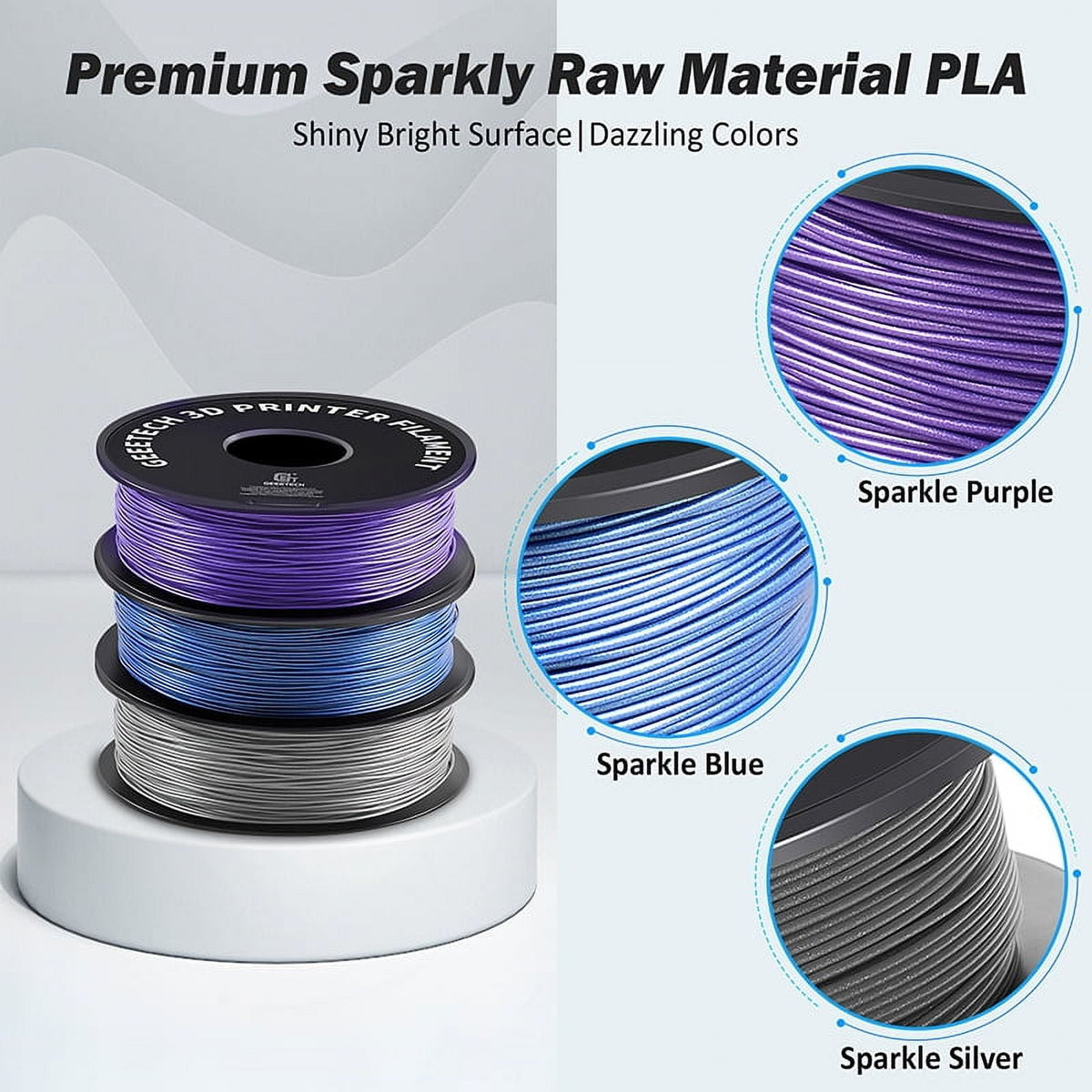 Geeetech PLA 3D Printer Filament, 1.75mm 1kg (2.2lbs) Spool, Dimensional Accuracy +/- 0.03 mm, 3D Printing Glitter Material Filament,Fit for Most FDM 3D Printers (silver)