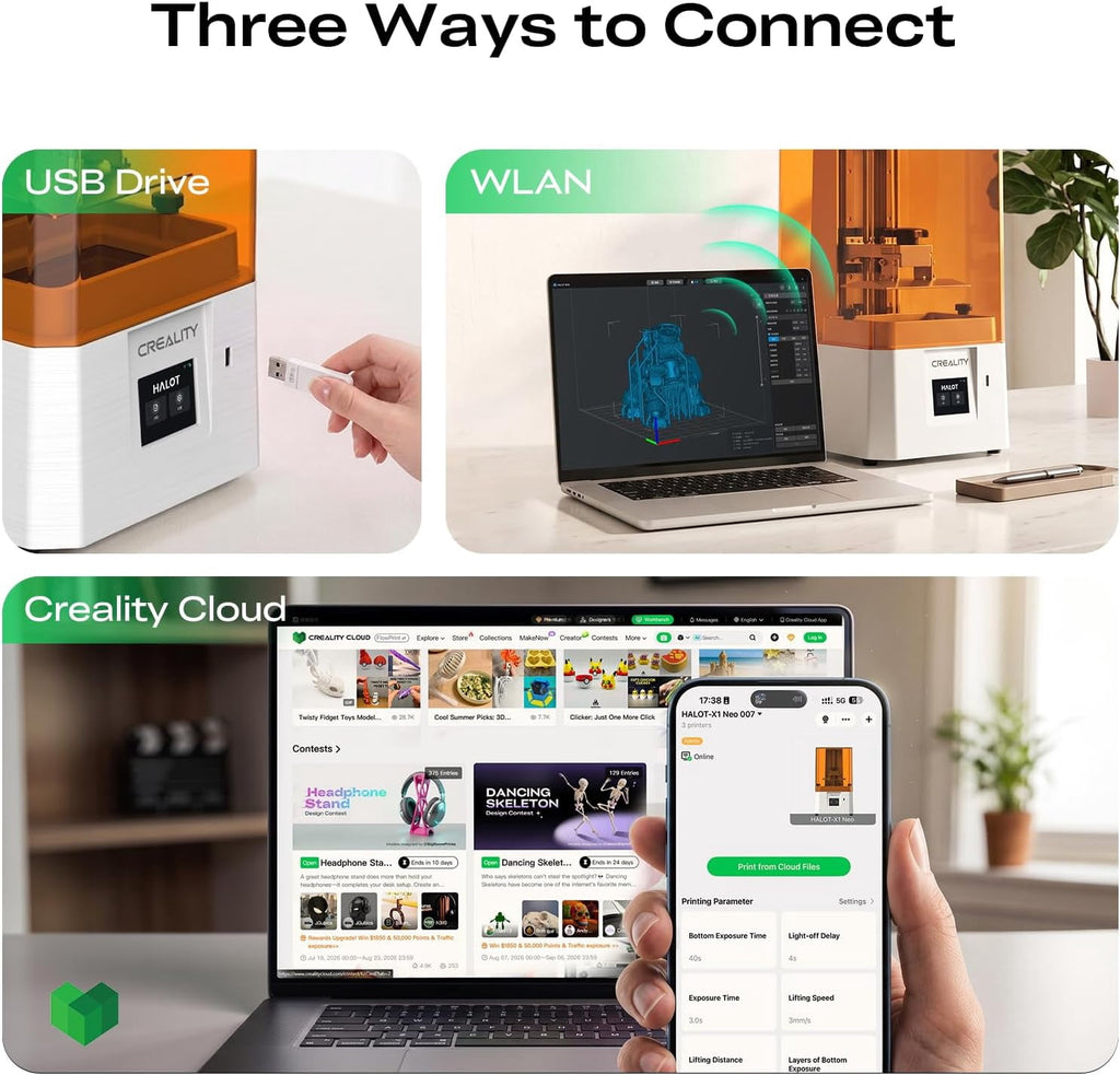 Creality HALOT-X1 Neo Resin 3D Printer, 9K LCD, 18μm XY Resolution, WiFi & USB, AI 2D-to-3D Model Generation, Beginner-Friendly