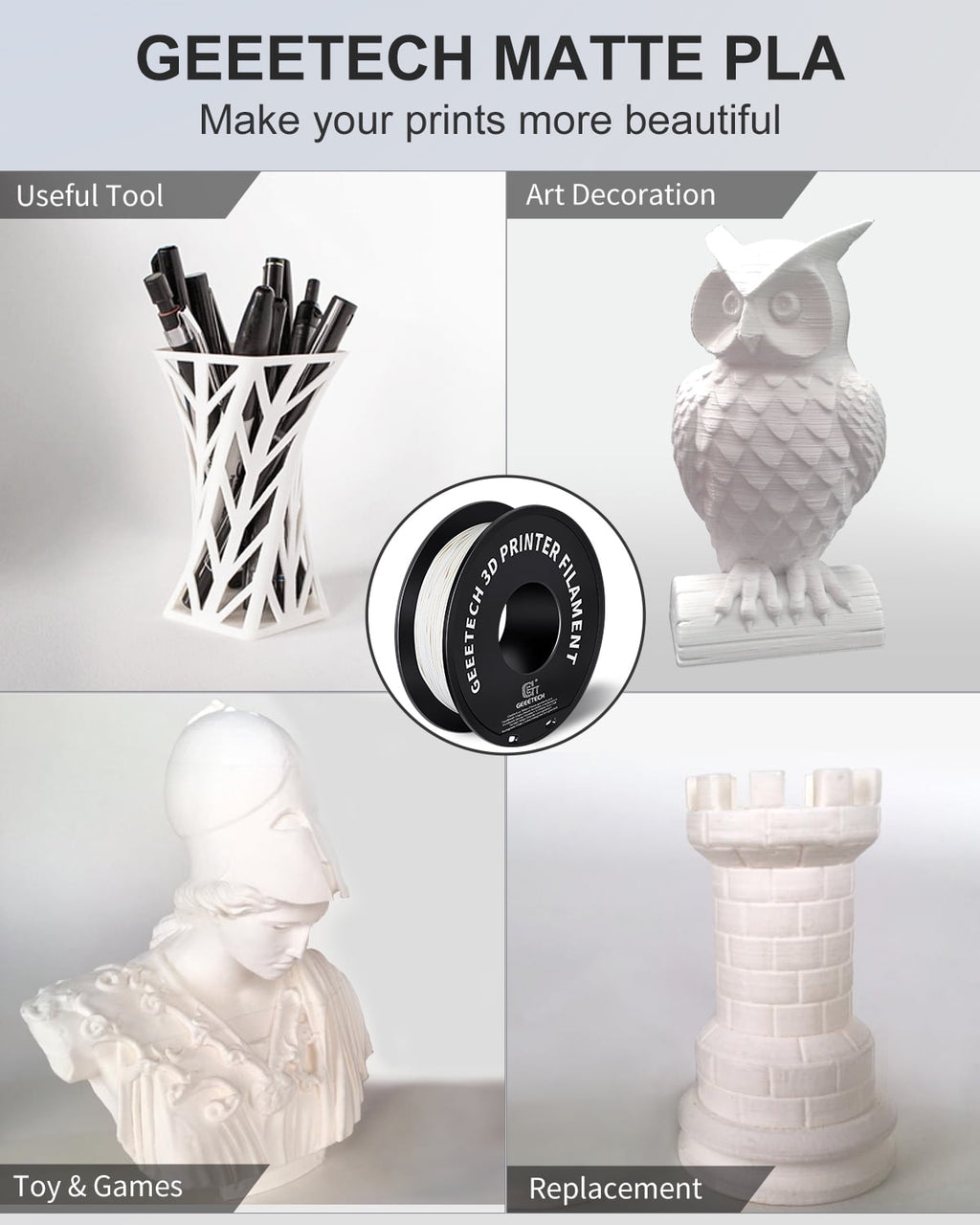 GEEETECH Matte PLA Filament, 1.75mm Matte Black 3D Printer Filament, 1kg Spool (2.2lbs), Dimensional Accuracy +/- 0.03 mm, Fit Most FDM Printer