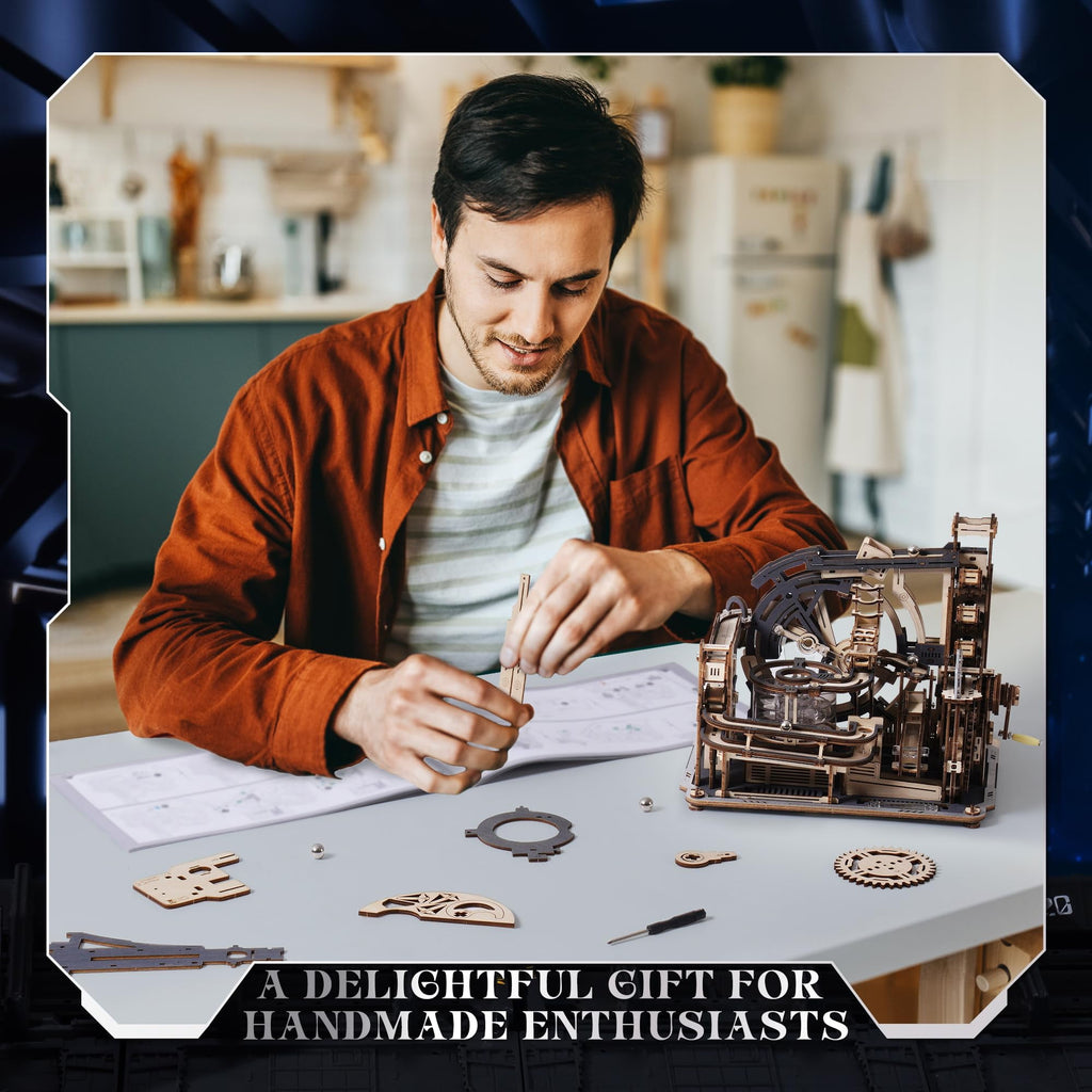 ROKR 3D Jigsaw Wooden Puzzle Marble Run Spaceport Electric Model Kit for Adults and Kids 472 Pieces