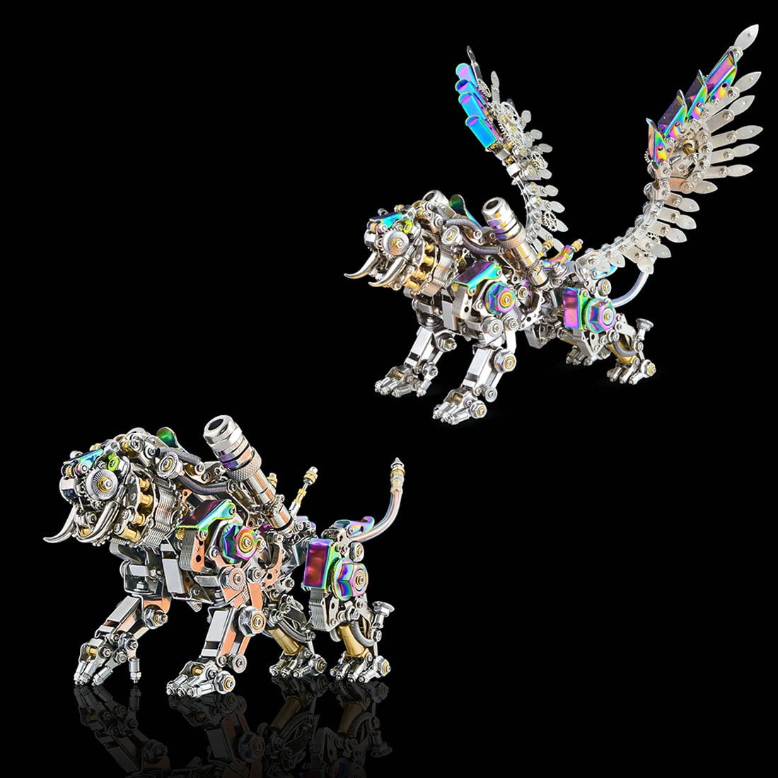 3D Metal Puzzle Colorful Bengal Tiger Model Kit, 700PCS Mechanical Steampunk Tiger 3D Metal Jigsaw Puzzle to Build, DIY Assembly Gift for Adults & Teens -Wings 1 Pair