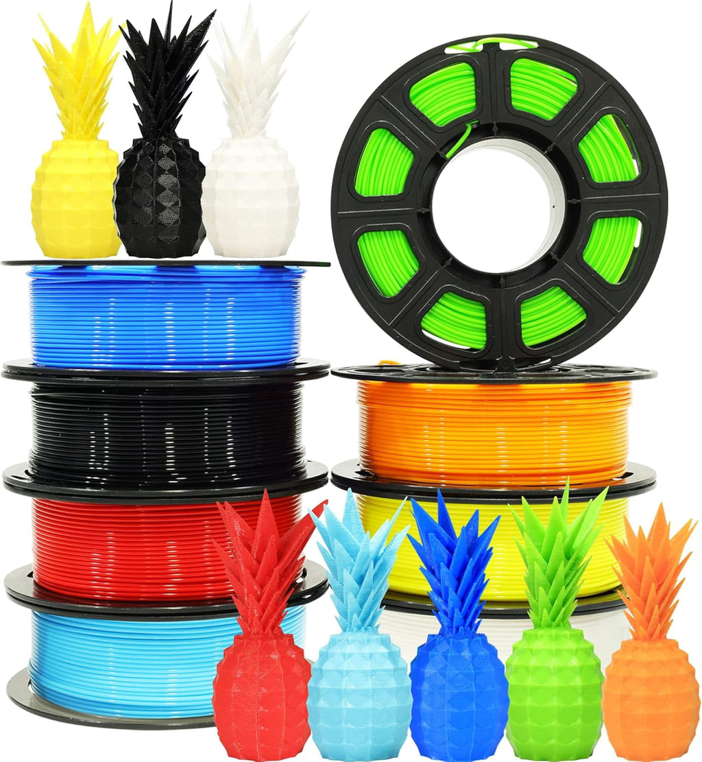 1.75mm 8 Spools Popular Colors 3D Printer PLA Filament Bundle Pack: Black White Red Blue Yellow Orange Limegreen SkyBlue, Each Spool 250g, Widely Compatible, Total 2Kg 3D Printing Filament