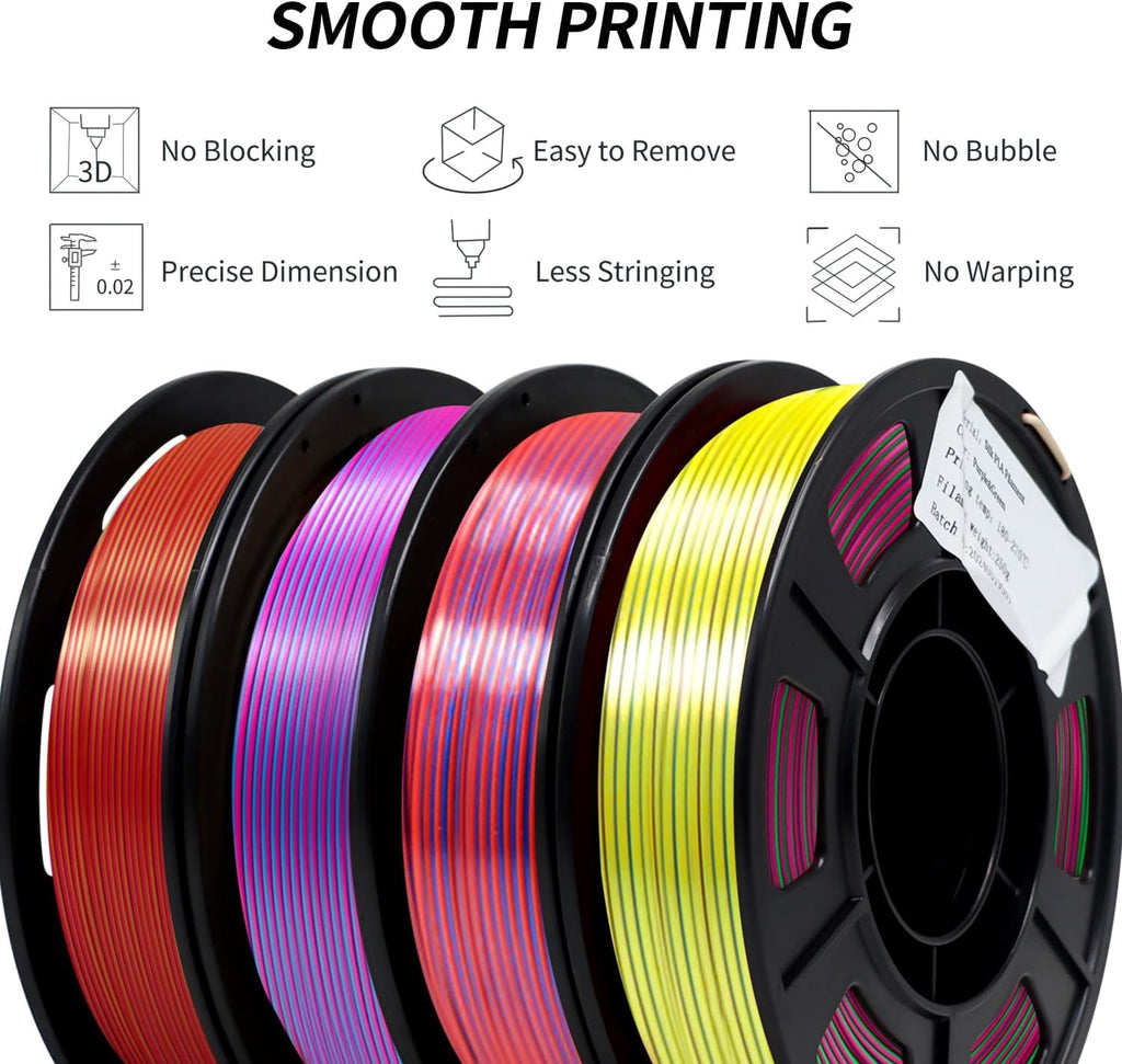 3D Printer Filament Triple Color Silk PLA Filament 1.75mm, 3D Printing Filament Bundle,tri Color 250g*4 Pack-B, 250g X 4 Pack