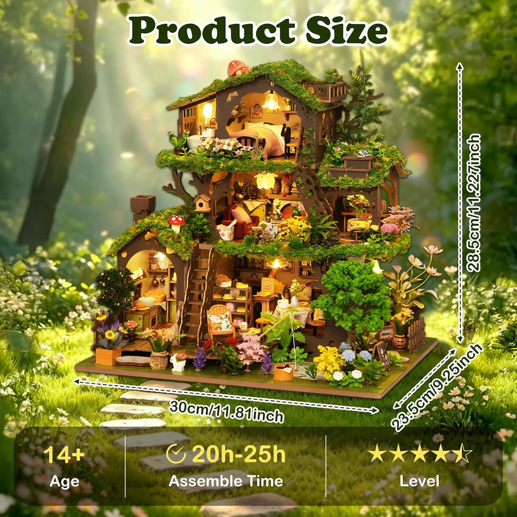3D Puzzles for Adults, Fairy-Tale Treehouse Book Nook Kit, Wooden DIY Miniature House Kit for Bookshelf Decor,Creative Crafts for Women, Friends & Hobbyists