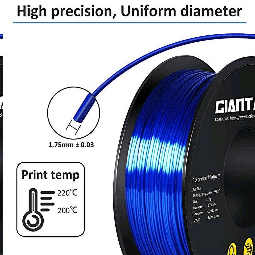 Geeetech 3D Printer PLA Filament Silk Sky Blue Toughness Enhanced Filament with 1.75mm Dimensional Accuracy +/-0.03mm, 1080 Feet per Roll, Vacuum Packaging for Most 3D FDM Printer