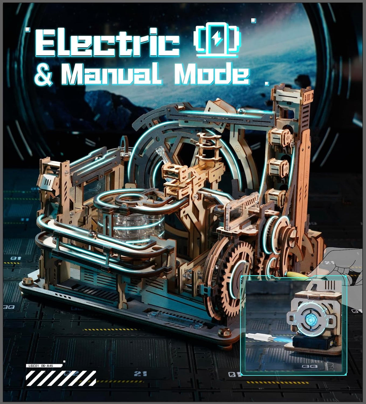 Robotime Wooden 3D Puzzles for Adults, Motorized Marble Machine Model Kit,Stem Building Kit