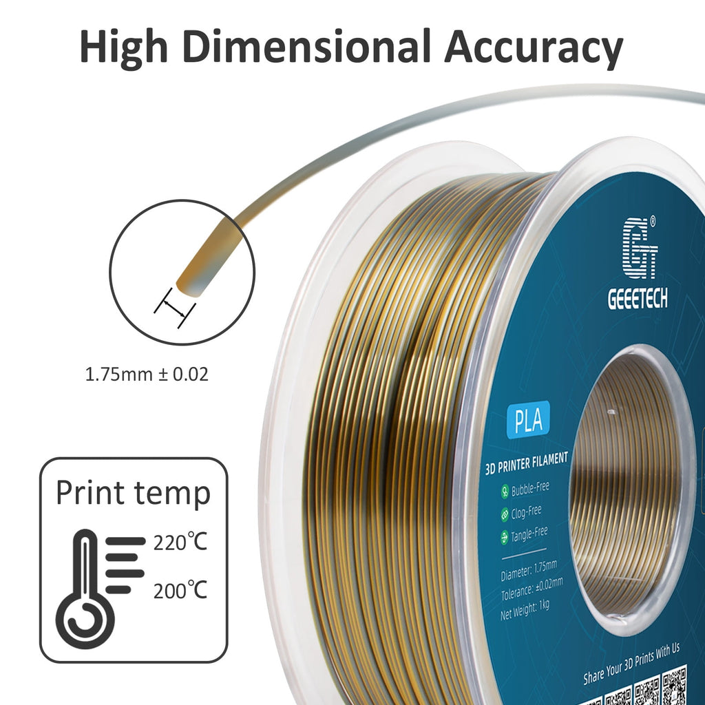 Geeetech Anti-silk type 3D Printer PLA Filament 1KG Toughness Enhanced Filament with 1.75mm Dimensional Accuracy +/-0.03mm, 1080 Feet per Roll, Vacuum Packaging Two-tone gold copper