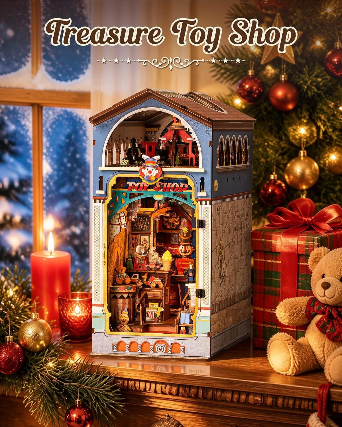 Rolife 380 Pieces Treasure Toy Shop DIY Book Nook Wooden 3D Puzzles with LED for Adults