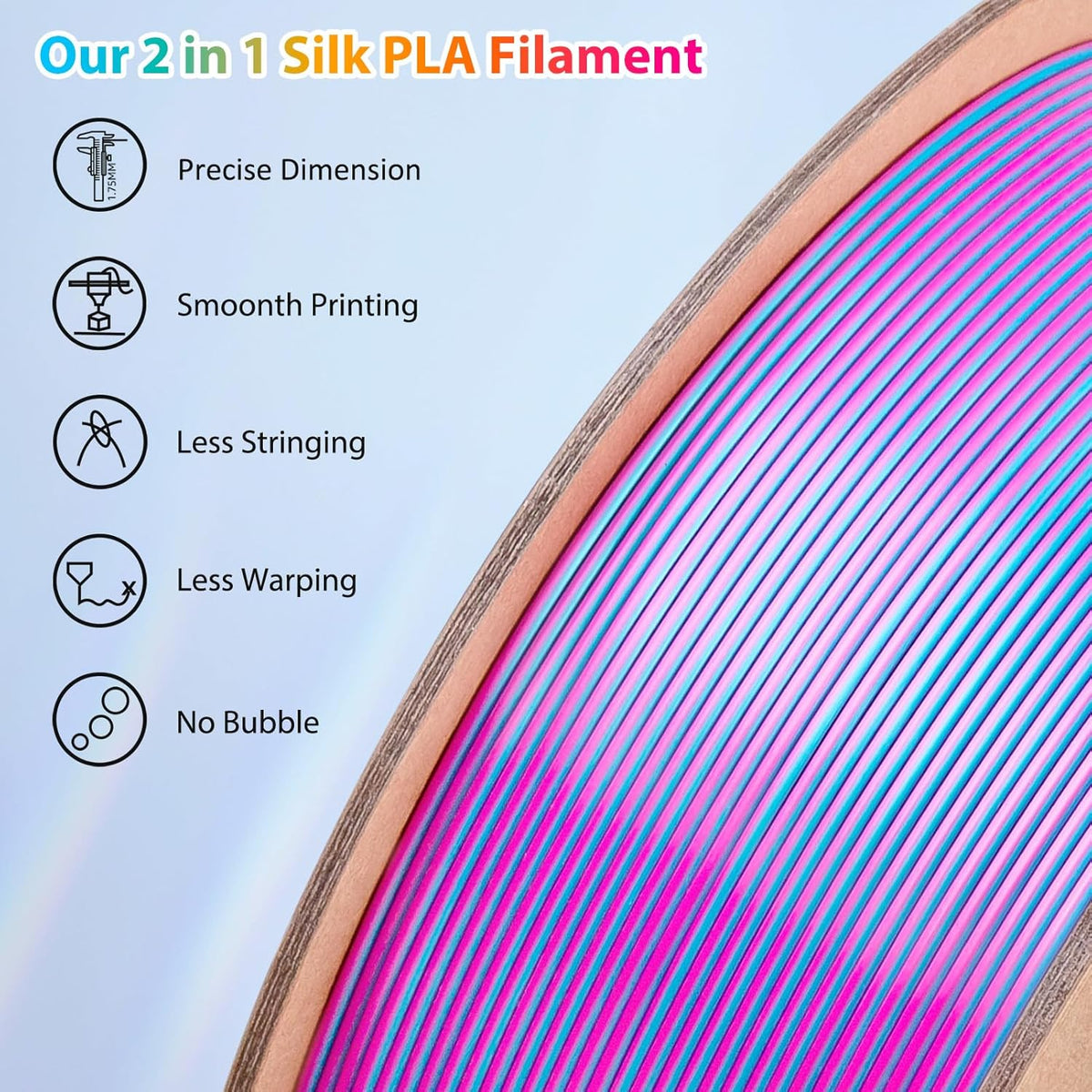 Multicolor 3D Printer Filament,Dual/Tri Color 1.75mm PLA Silk Shiny Printing Filament,250g(0.55lbs) Fit Most FDM 3D Printer