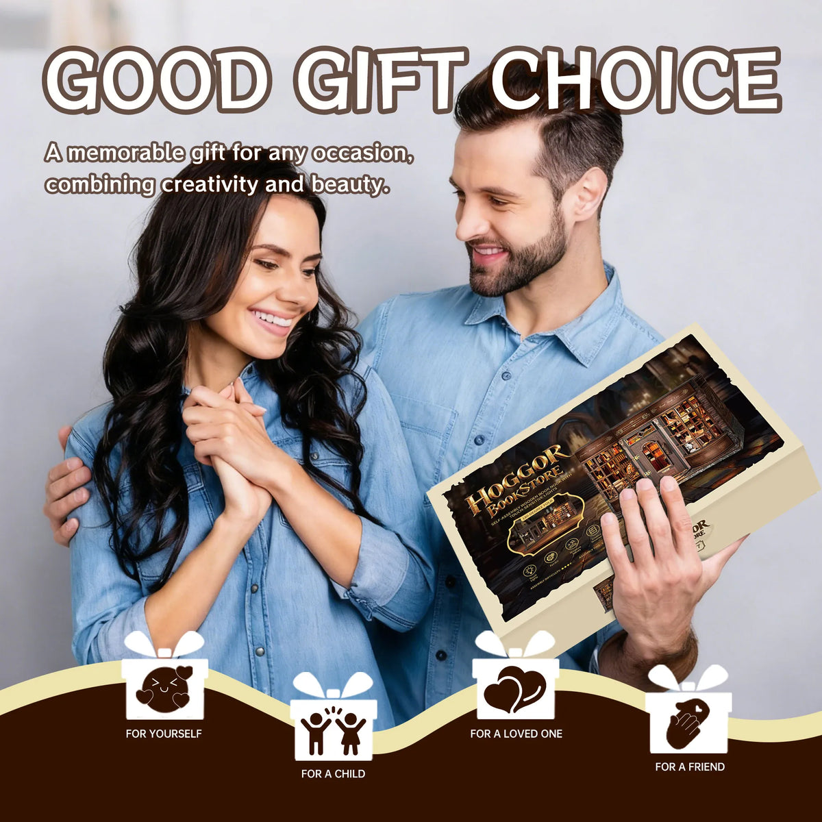 Strucwood DIY Book Nook Kit Hoggor BookStore Wooden Puzzles With LED, 3D Crafts Hobbies, Gifts For Handicraft Enthusiast (SQ‑77)