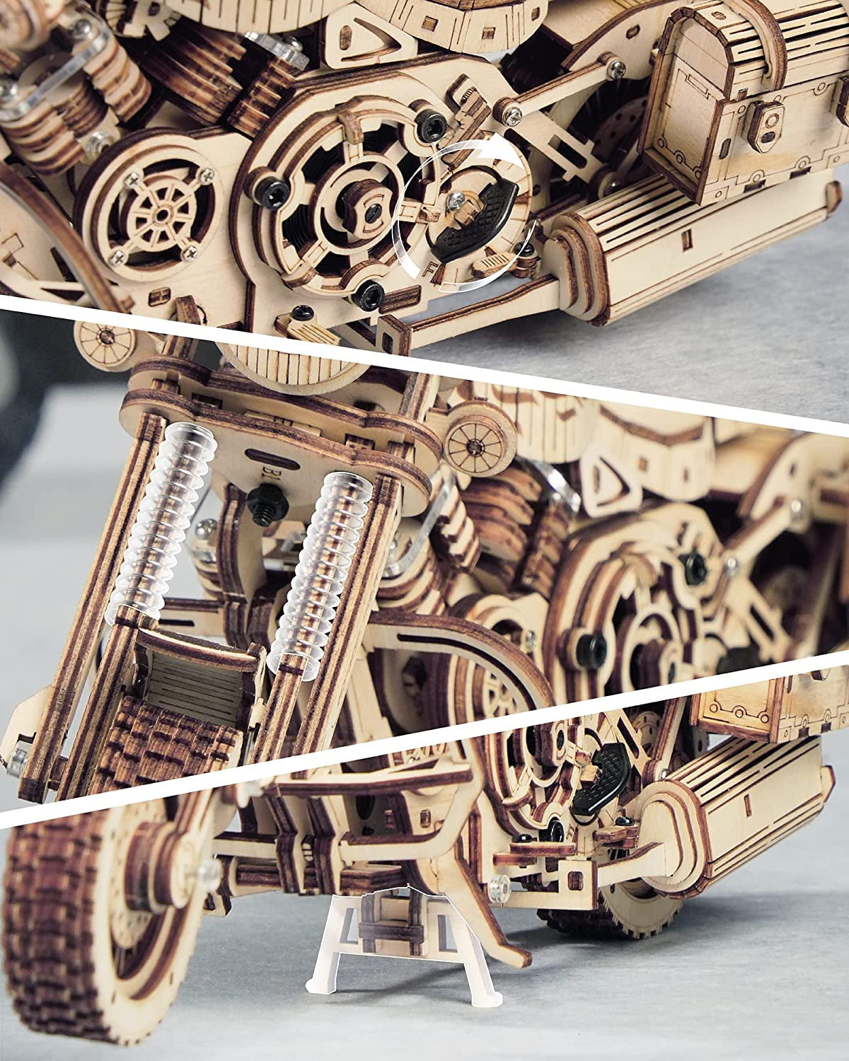 ROKR 420PCS Wooden Puzzles 3D Motorcycle Model DIY 1:8 Mechanical Adults-Brain Teaser Puzzle Birthday Gift for Kids Man/Woman