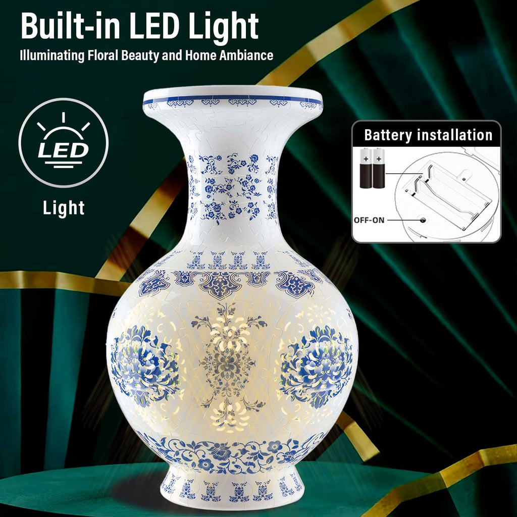3D Vase Puzzle with Lighting ,200Pieces 3D Puzzles for Adults,Vase Puzzle for Home Decor,Christmas Birthday Gifts