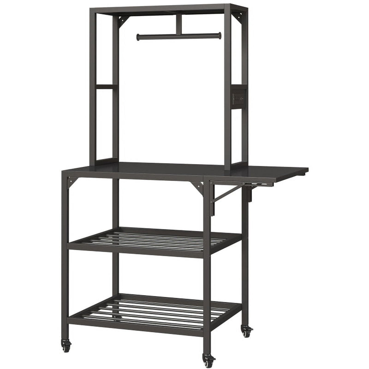 Heavy Duty 3D Printer Stand with Filament Storage Rack – Black Metal 3D Printer Dock and Cradle with Spool Organizer, Auxiliary Panel, and Mobility