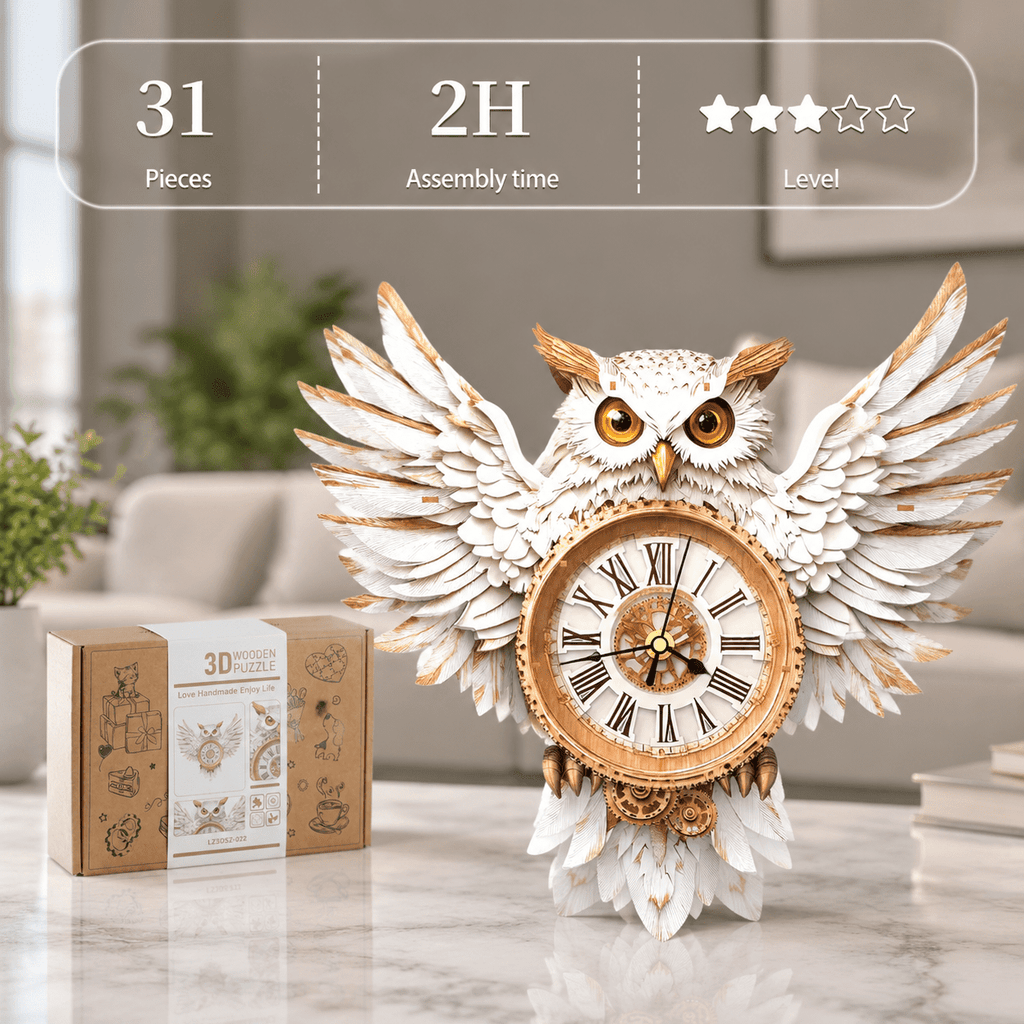 Fire Phoenix Wooden 3D Puzzle Clock DIY Model Kit for Adults