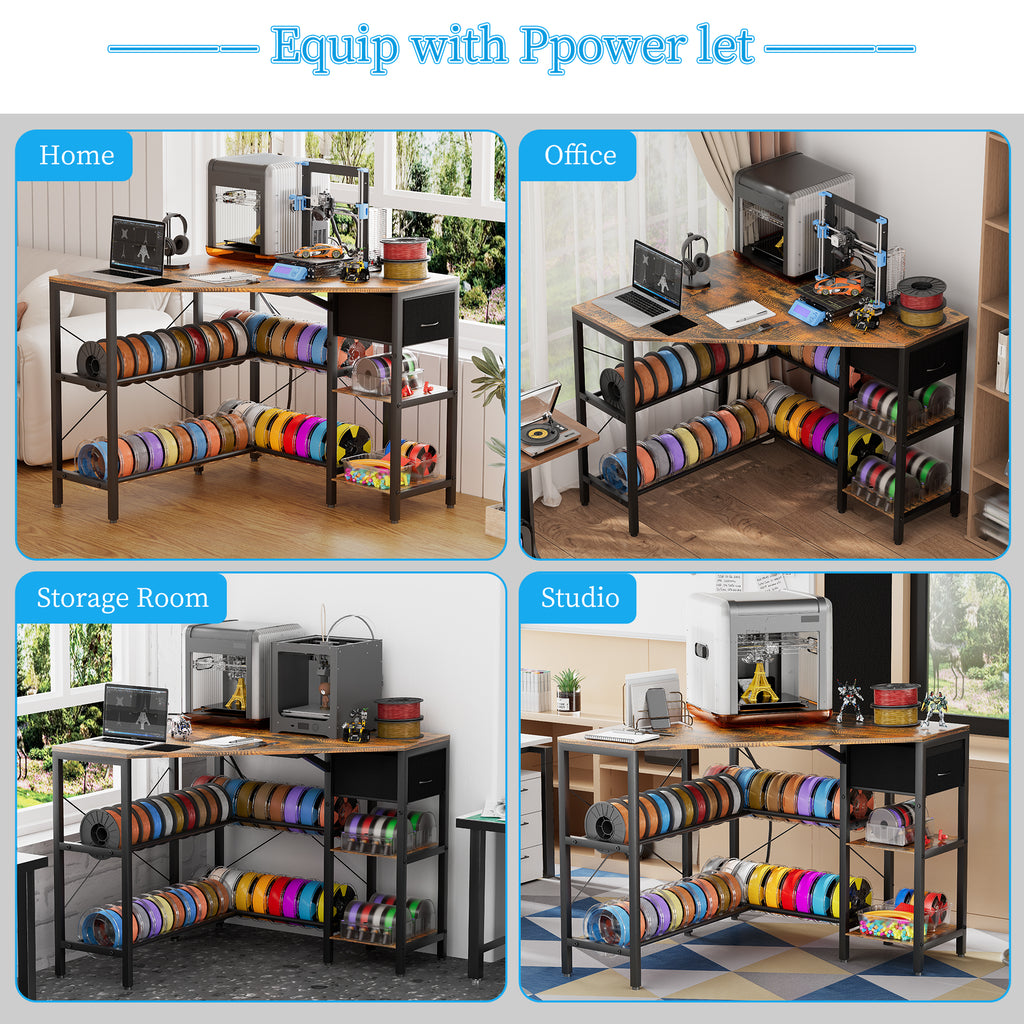 Heavy Duty 3D Printer Stand with Storage Shelf and Drawer, Industrial Rolling Printer Rack for 3D Printer Filament and Tools, Sturdy Metal Frame Printer Table for Home Office Workshop