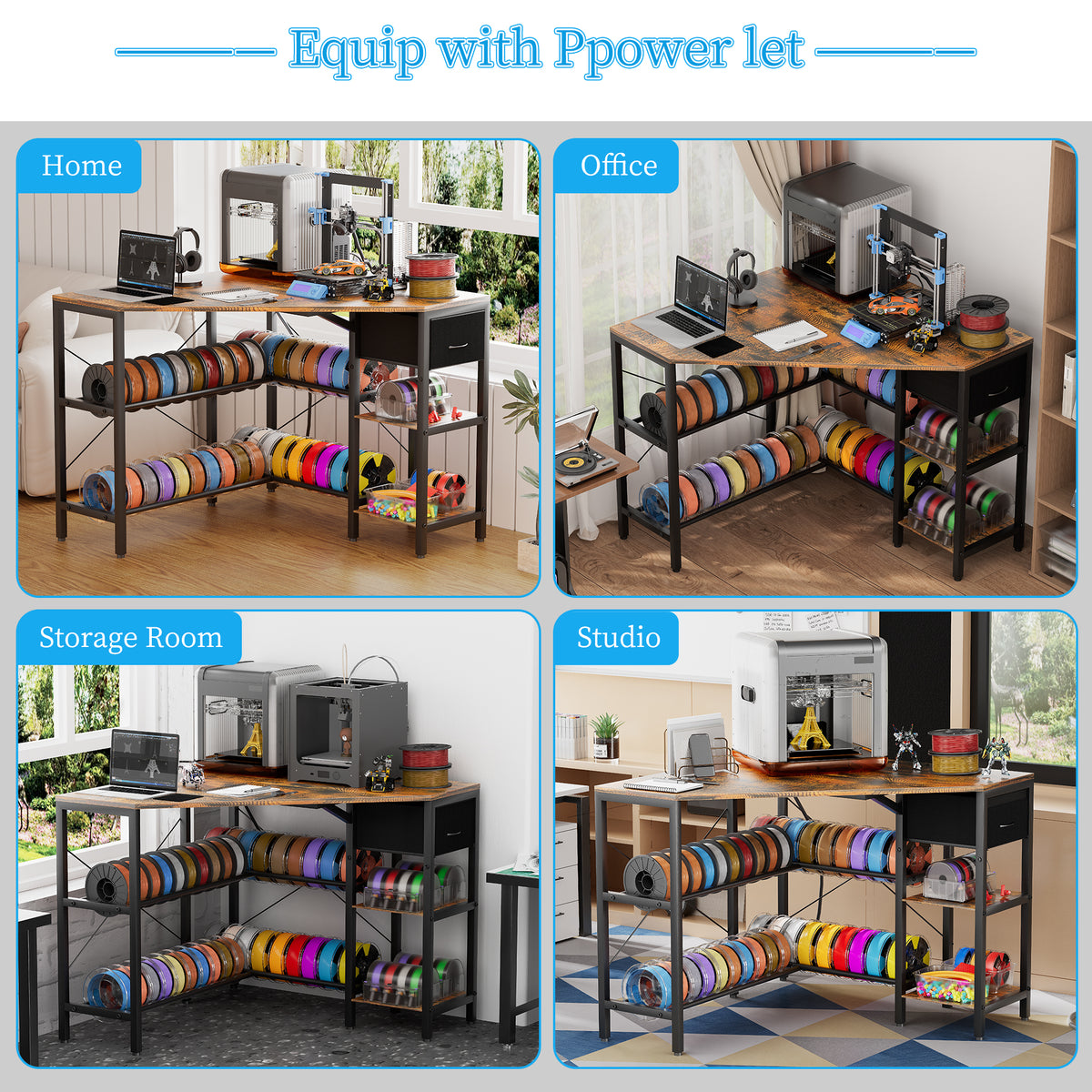 Heavy Duty 3D Printer Stand with Storage Shelf and Drawer, Industrial Rolling Printer Rack for 3D Printer Filament and Tools, Sturdy Metal Frame Printer Table for Home Office Workshop