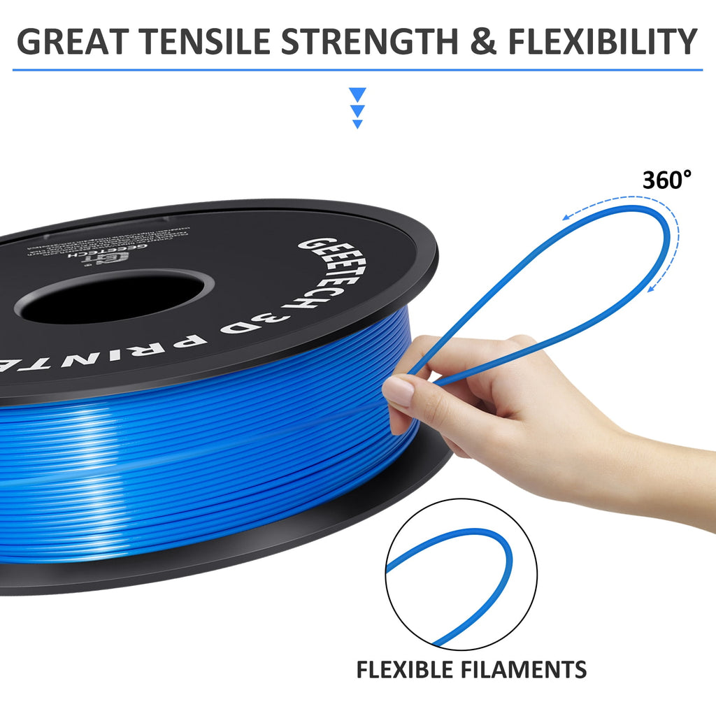 Geeetech 3D Printer PLA Filament Silk Sky Blue Toughness Enhanced Filament with 1.75mm Dimensional Accuracy +/-0.03mm, 1080 Feet per Roll, Vacuum Packaging for Most 3D FDM Printer