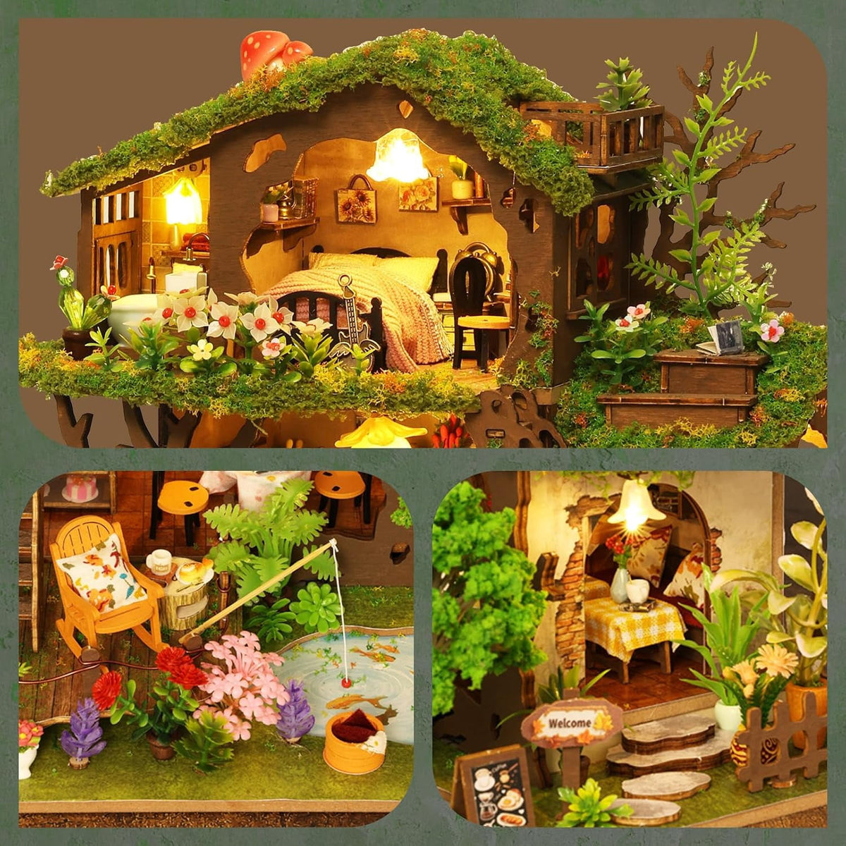 3D Puzzles for Adults, Fairy-Tale Treehouse Book Nook Kit, Wooden DIY Miniature House Kit for Bookshelf Decor,Creative Crafts for Women, Friends & Hobbyists