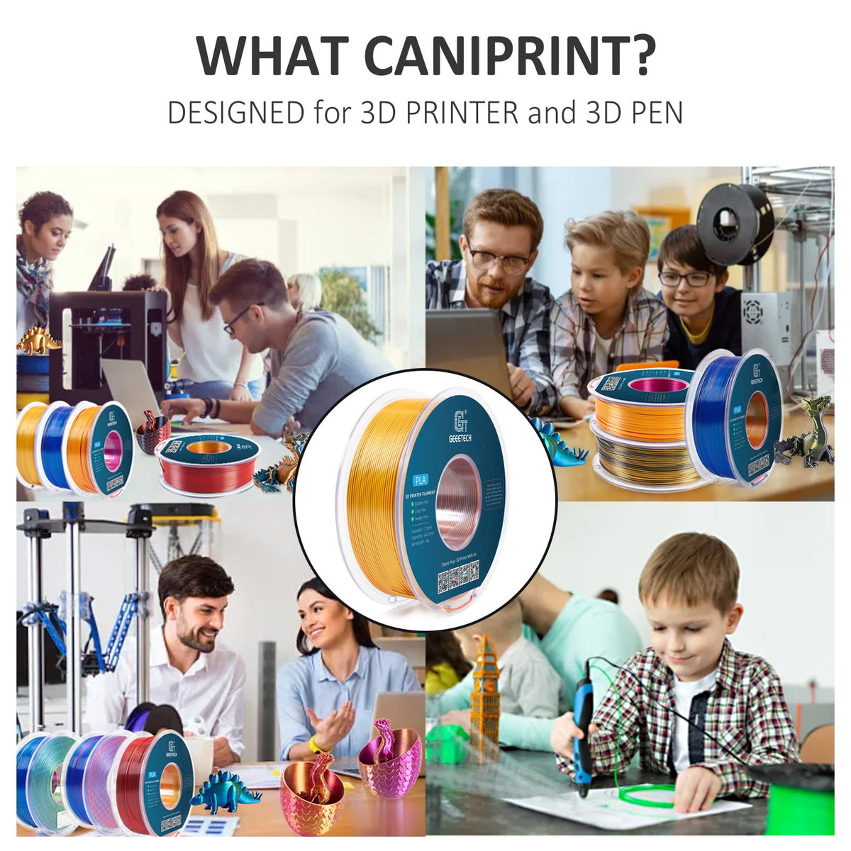 Geeetech Anti-silk type 3D Printer PLA Filament 1kg Toughness Enhanced Filament with 1.75mm Dimensional Accuracy +/-0.03mm, 1080 Feet per Roll, Vacuum Packaging Three-color blue, purple and black